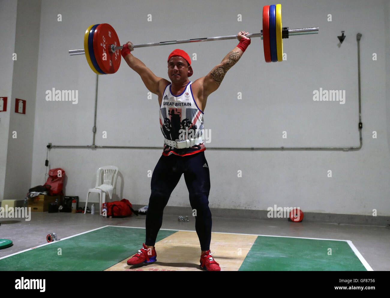 Gewichtheber Sonny Webster im Team-Trainingslager in Belo Horizonte, Brasilien. Stockfoto