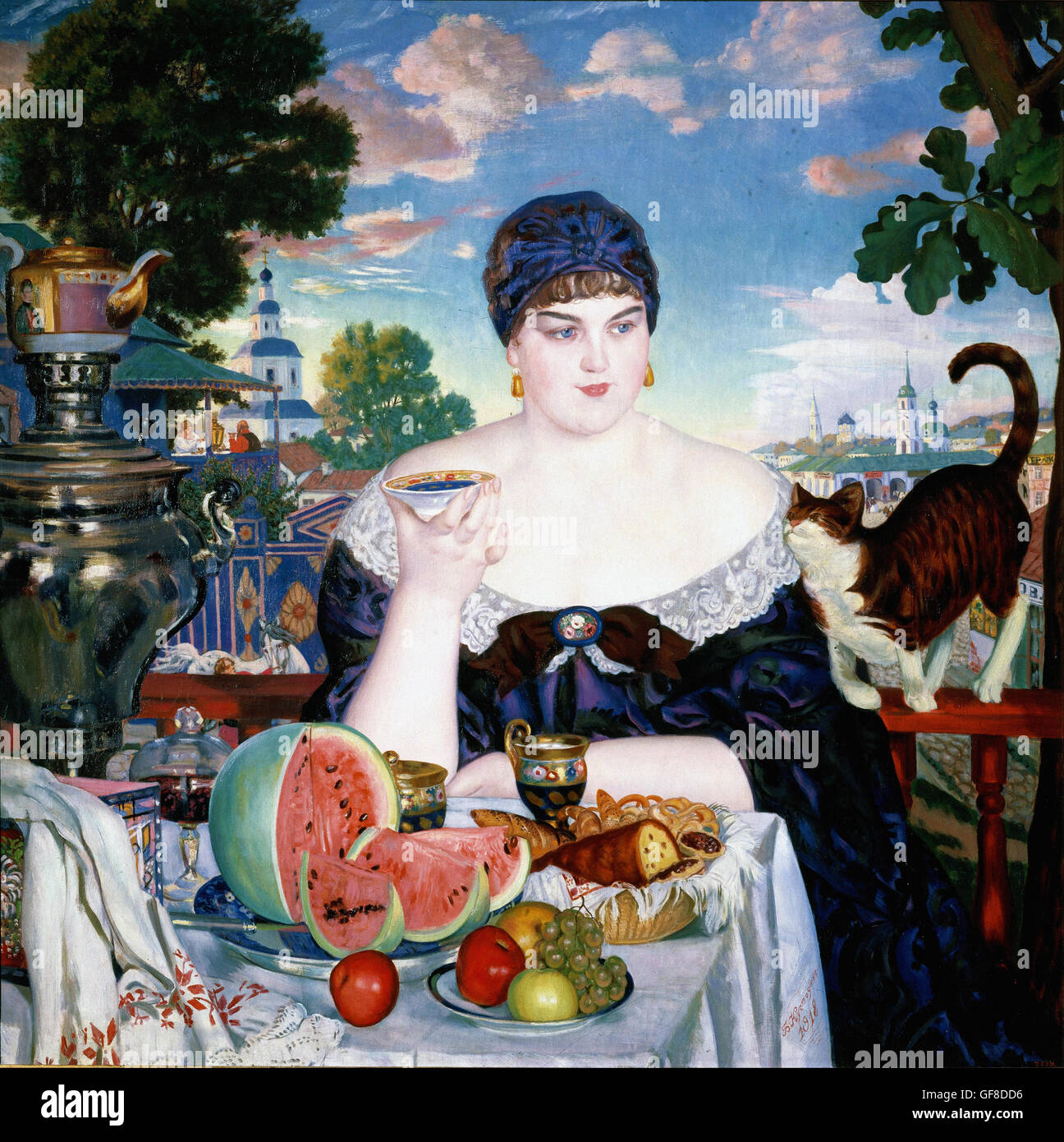Boris Kustodijew - Kaufmannsfrau beim Tee Stockfoto