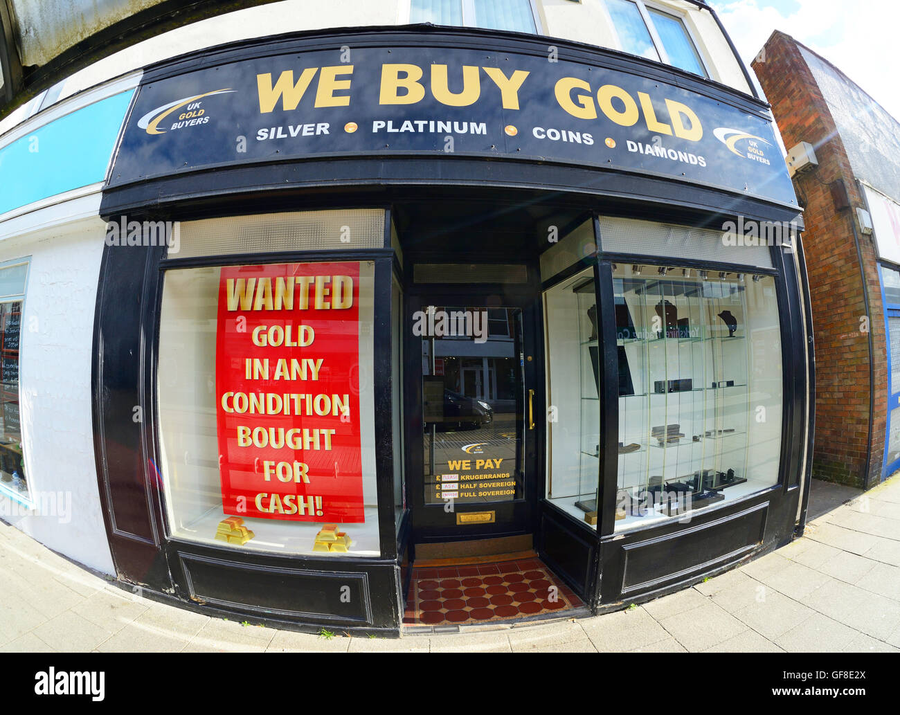Gold im Shop kaufen Gold, Silber, Platin, Diamanten Yorkshire Großbritannien melden wollte Stockfoto