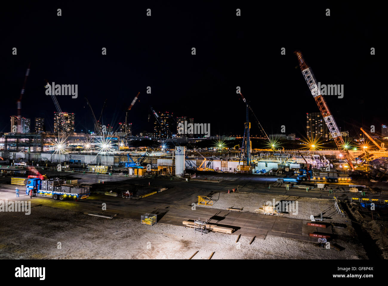 Baustelle des neuen Marktes, Toyosu, Tokio, Japan. Tsukiji-Markt wollte hier im November 2016 bewegen. Aber es war postpo Stockfoto
