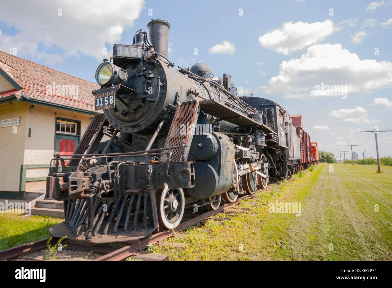 Historische Dampfmaschine im Open-Air-Museum in North Battleford, Saskatchewan Kanada Stockfoto