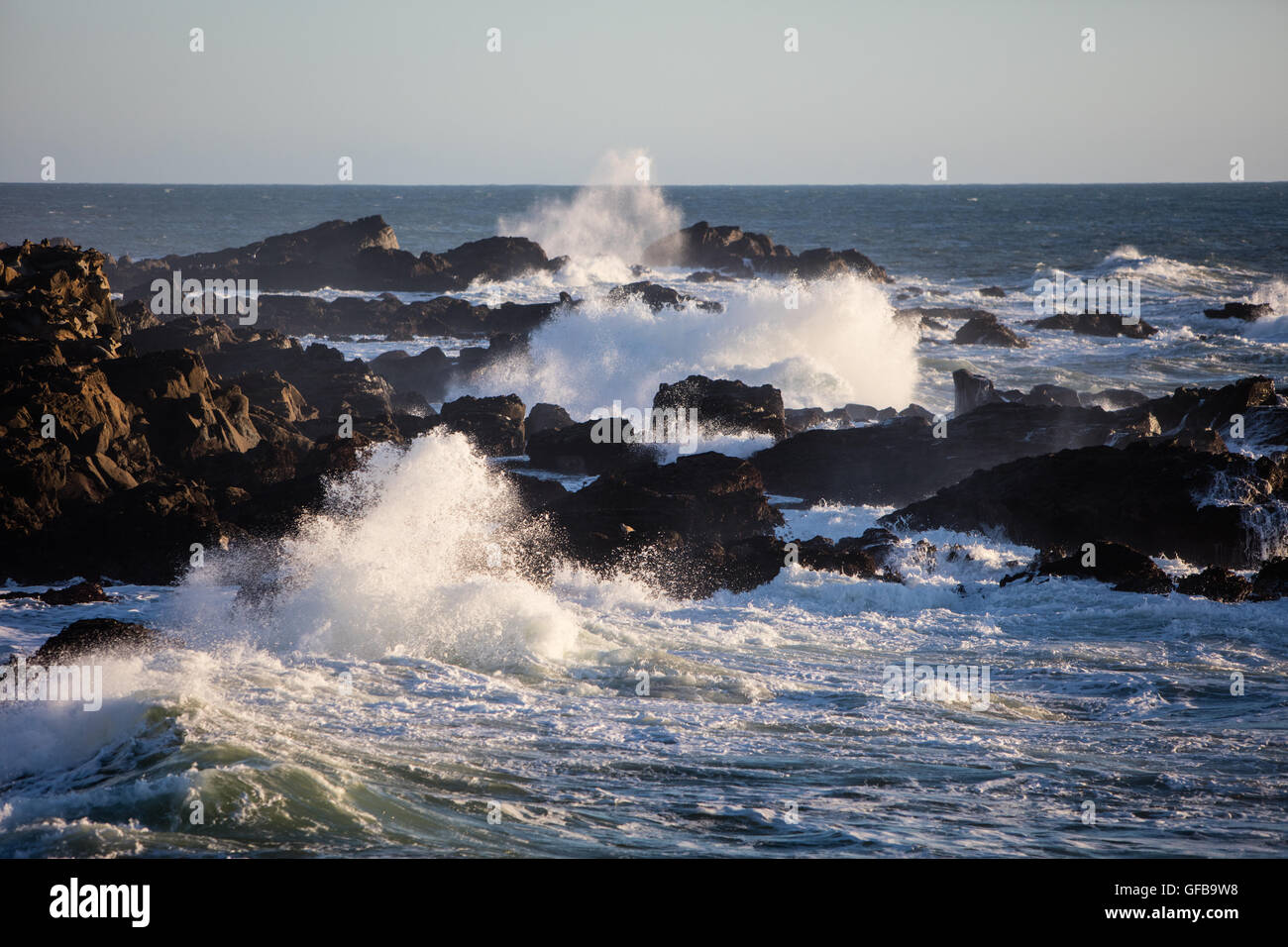 Kräftige Wellen aus dem Pazifischen Ozean Absturz gegen die Felsenküste Sonoma malerischen Nord-Kalifornien. Stockfoto