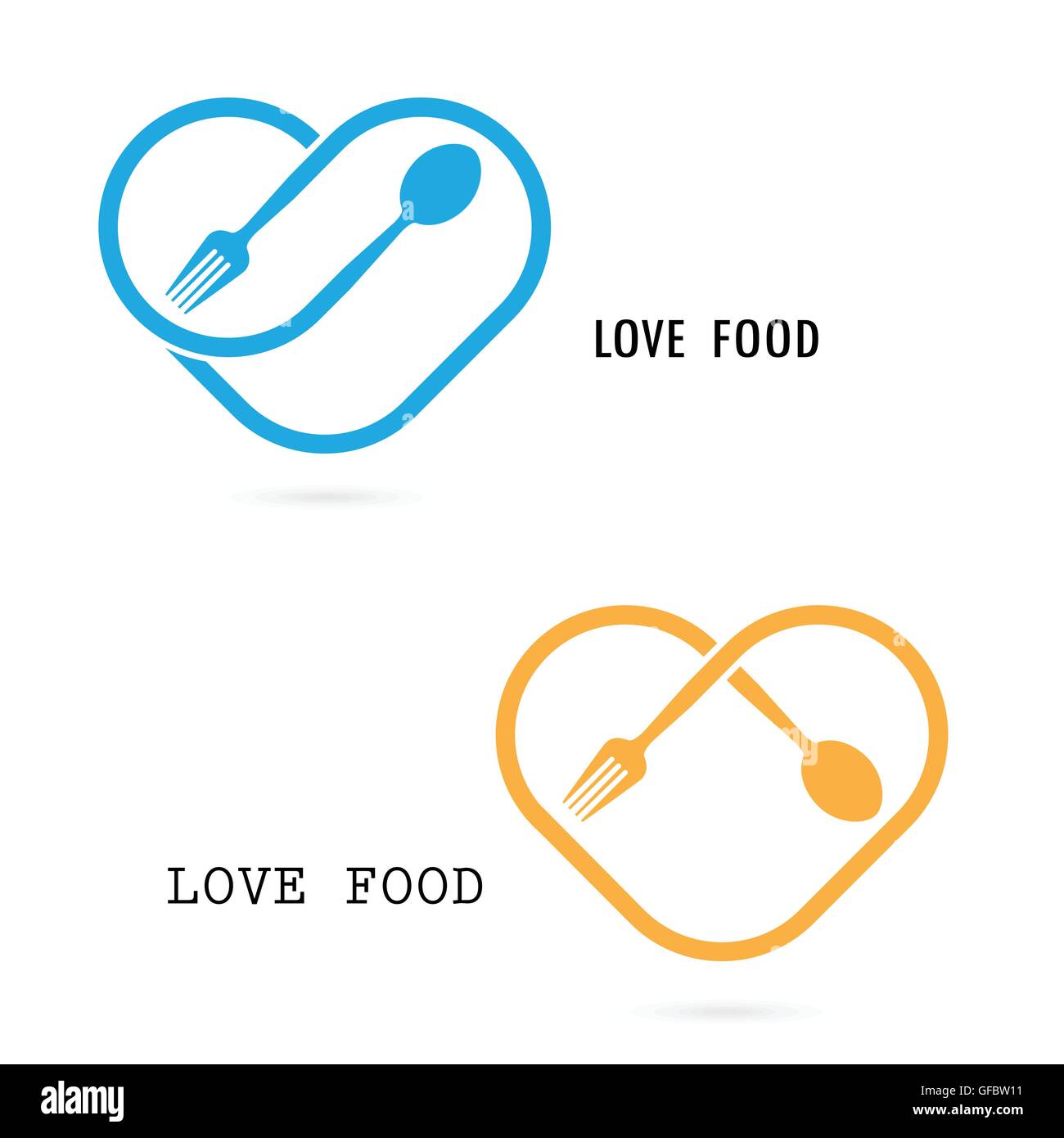 Löffel, Gabel und Herz-Form-Logo. Liebe Essen Logo.Restaurant-Menü-Symbol. Ernährung und gesundes Kochen Konzept. Vektor-Logo-design Stock Vektor