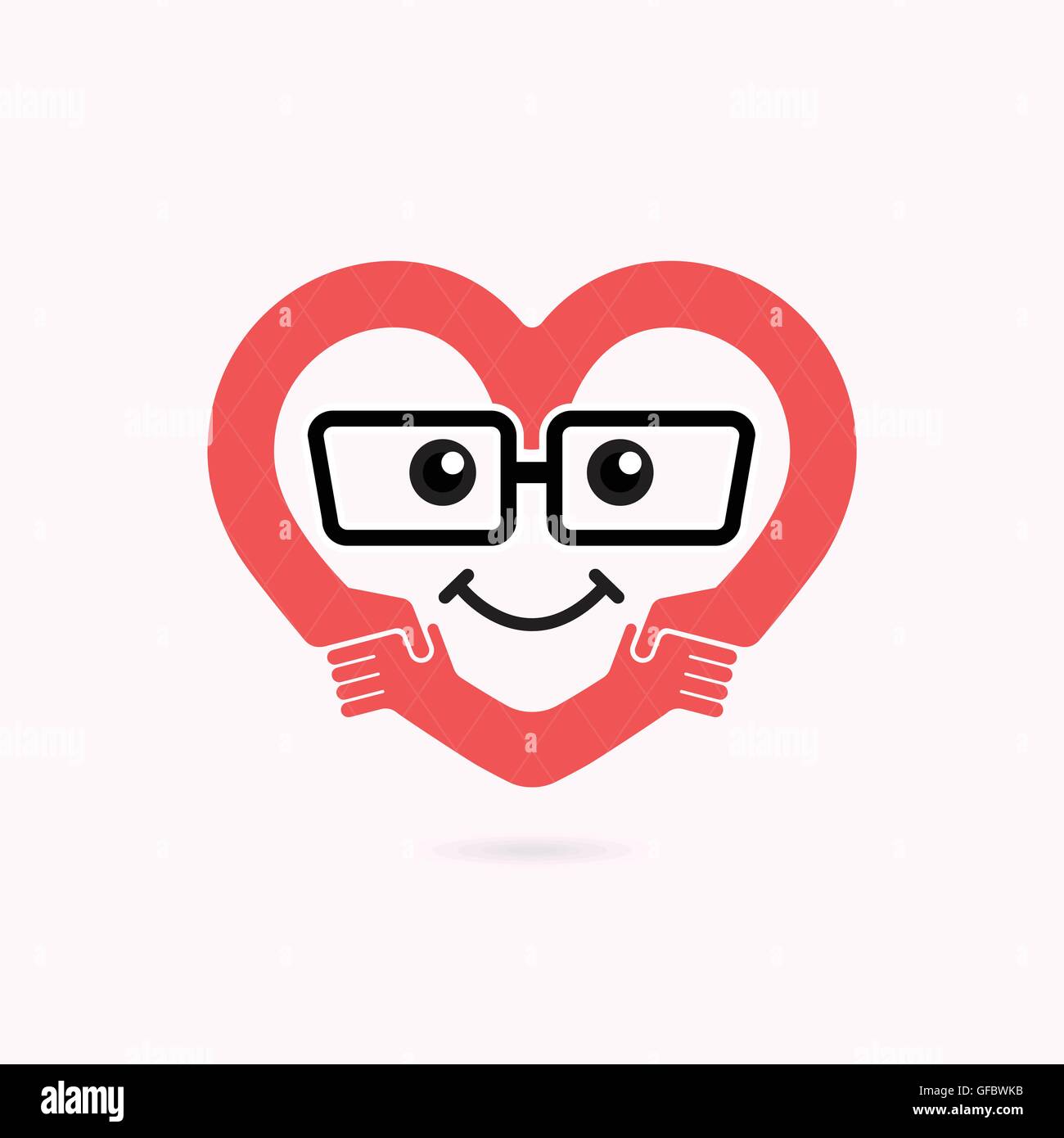 Lächeln Sie, Herz-Form und Handshake-Symbol. Herz-Pflege-Logo. Healthcare & Medical Konzept. Vektor-illustration Stock Vektor