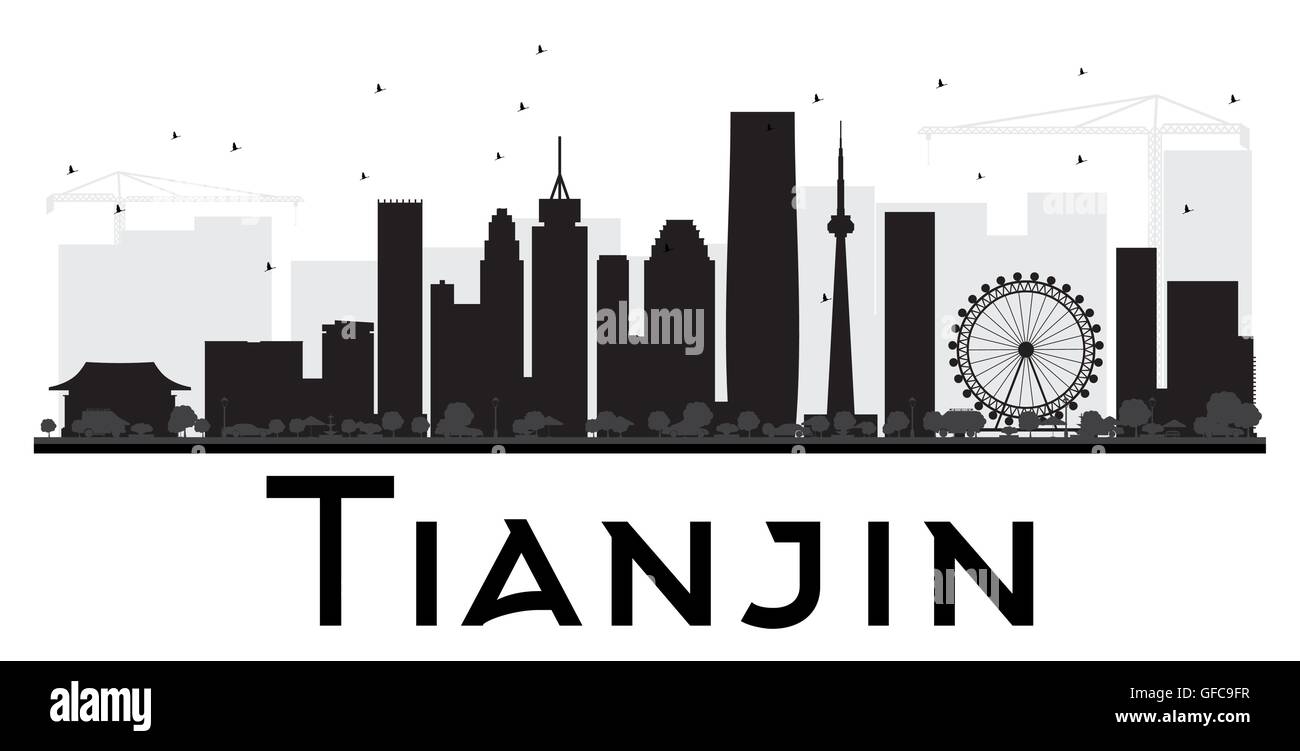 Tianjin City Skyline schwarz-weiß Silhouette. Vektor-Illustration. Einfache flache Konzept für Tourismus Präsentation, banner Stock Vektor