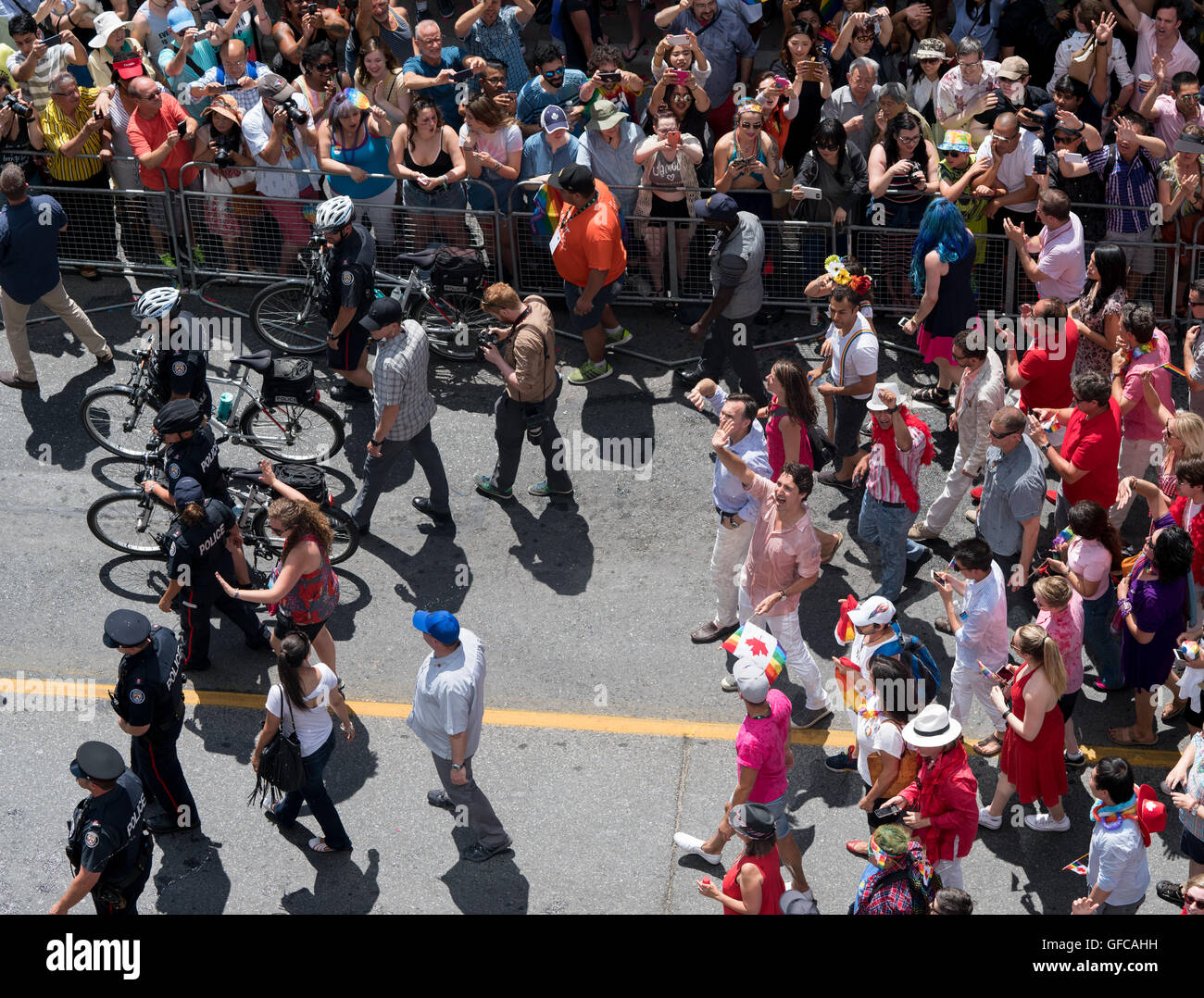 Gay-Pride Toronto 2016 John Tory und Justin Trudeau Stockfoto