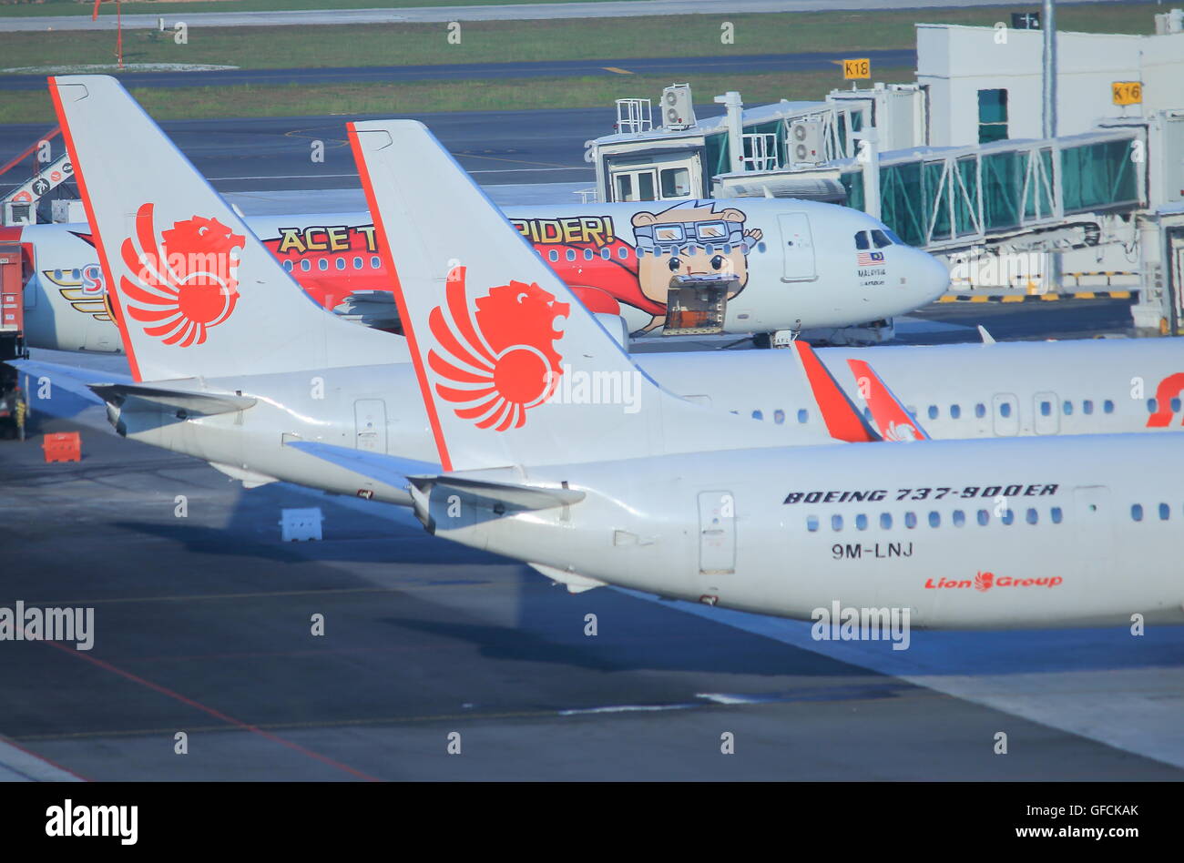 Lion Air Flugzeuge am Flughafen KLIA2 in Kuala Lumpur Malaysia. Stockfoto