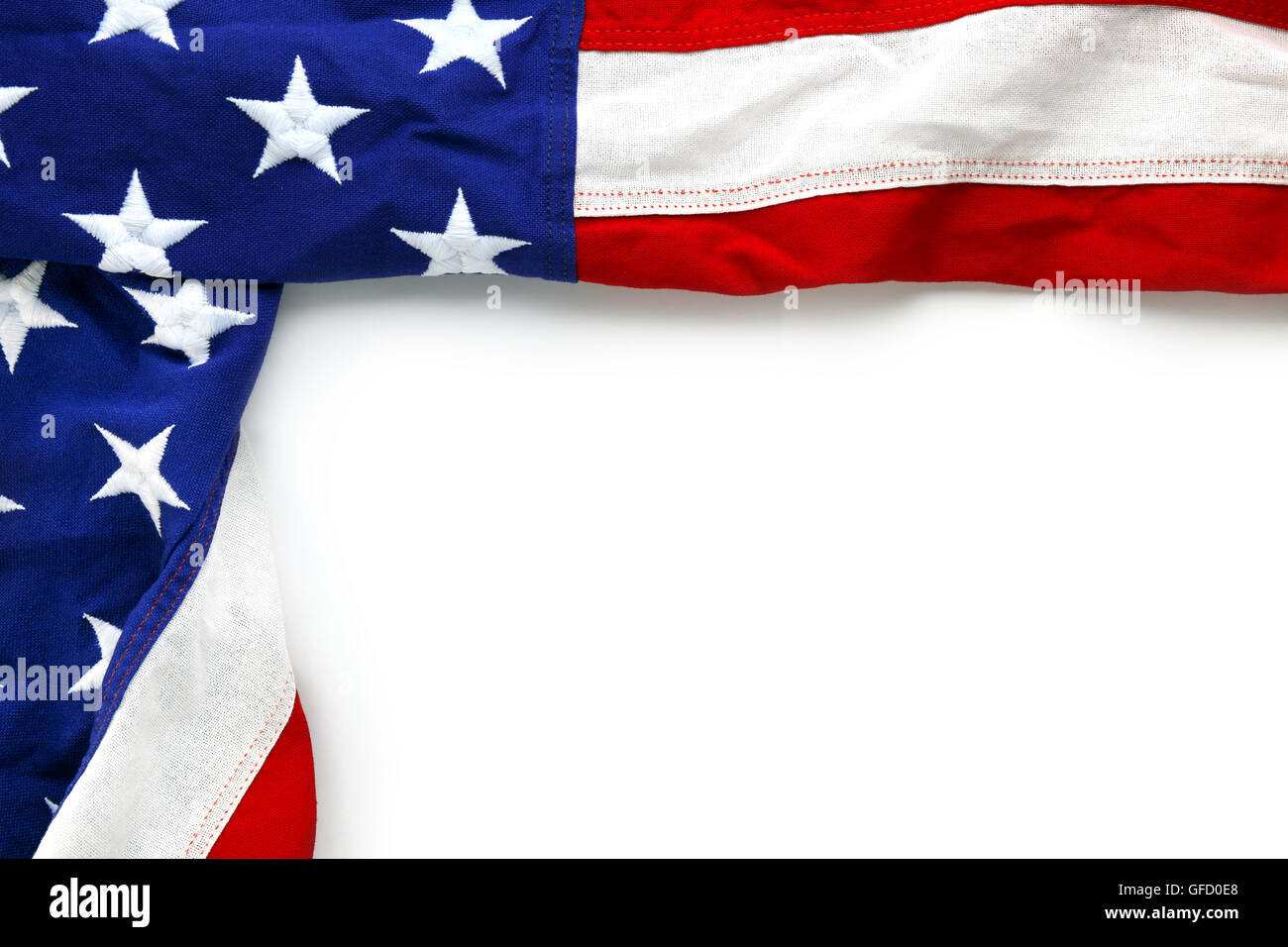 USA-Flagge auf weißem Hintergrund Stockfoto
