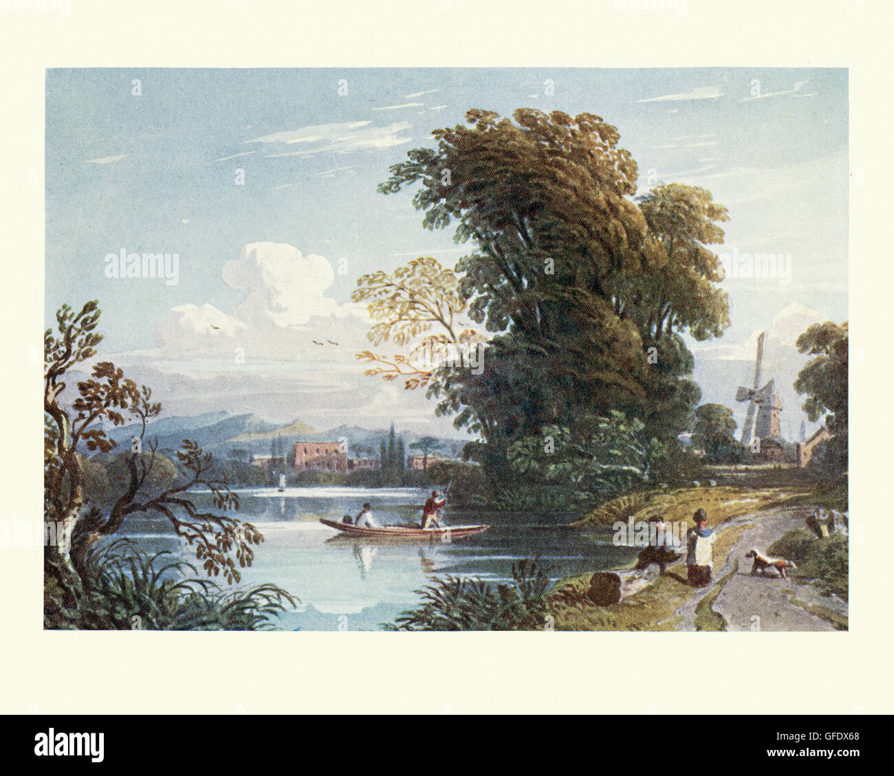 Landschaft mit Fluss, nach dem Aquarell von John Varley Stockfoto