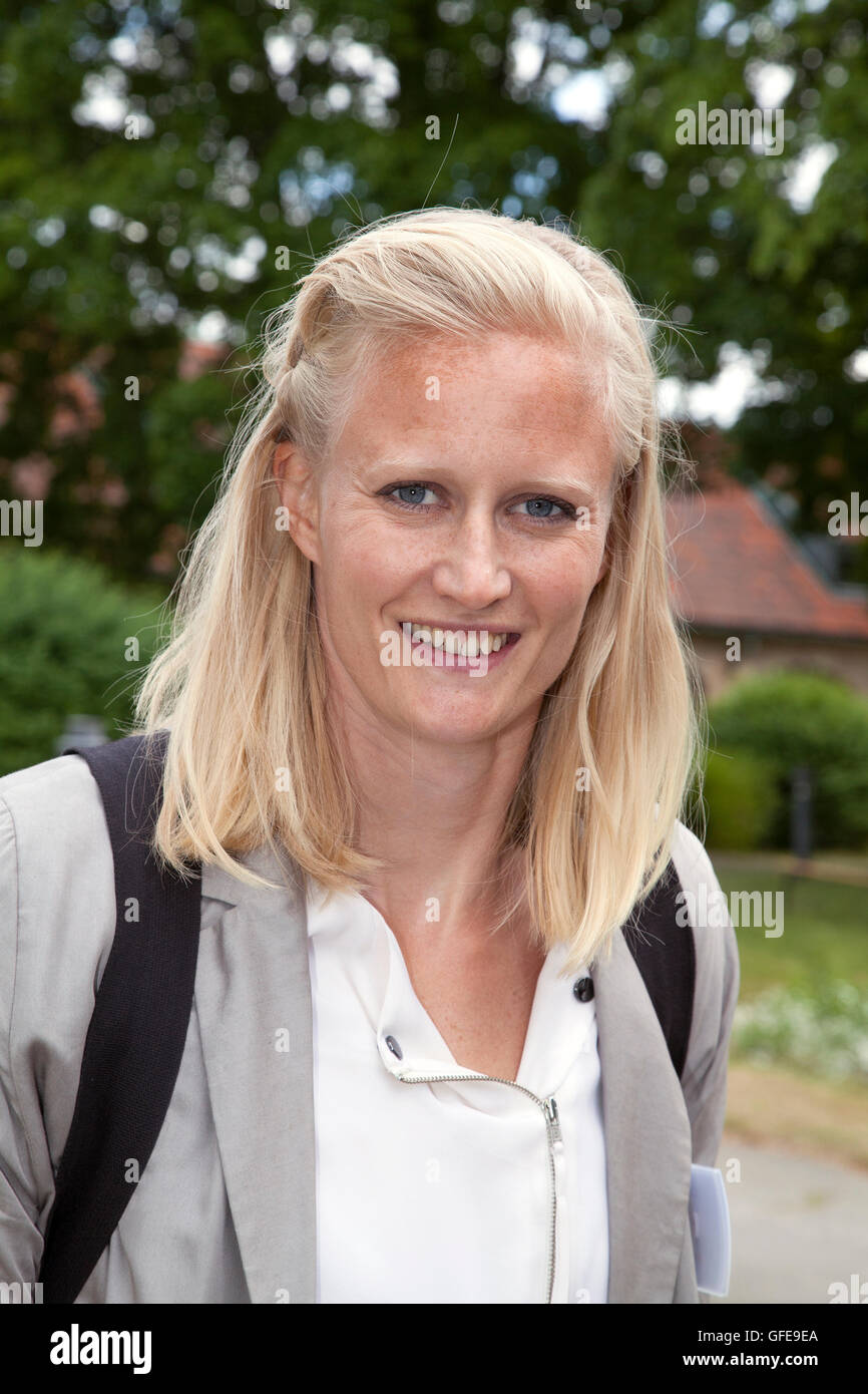 CAROLINA KLÜFT schwedischen Heptathletes in der Leichtathletik mit großem Erfolg aktiv wird der Gastgeber für schwedische Fernsehen Sendungen f sein. Stockfoto