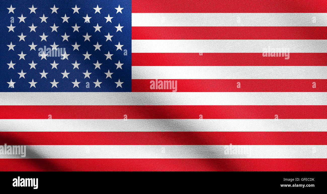 Flagge der Vereinigten Staaten winken in den Wind mit detaillierten Stoff. Amerikanische Flagge. Stockfoto