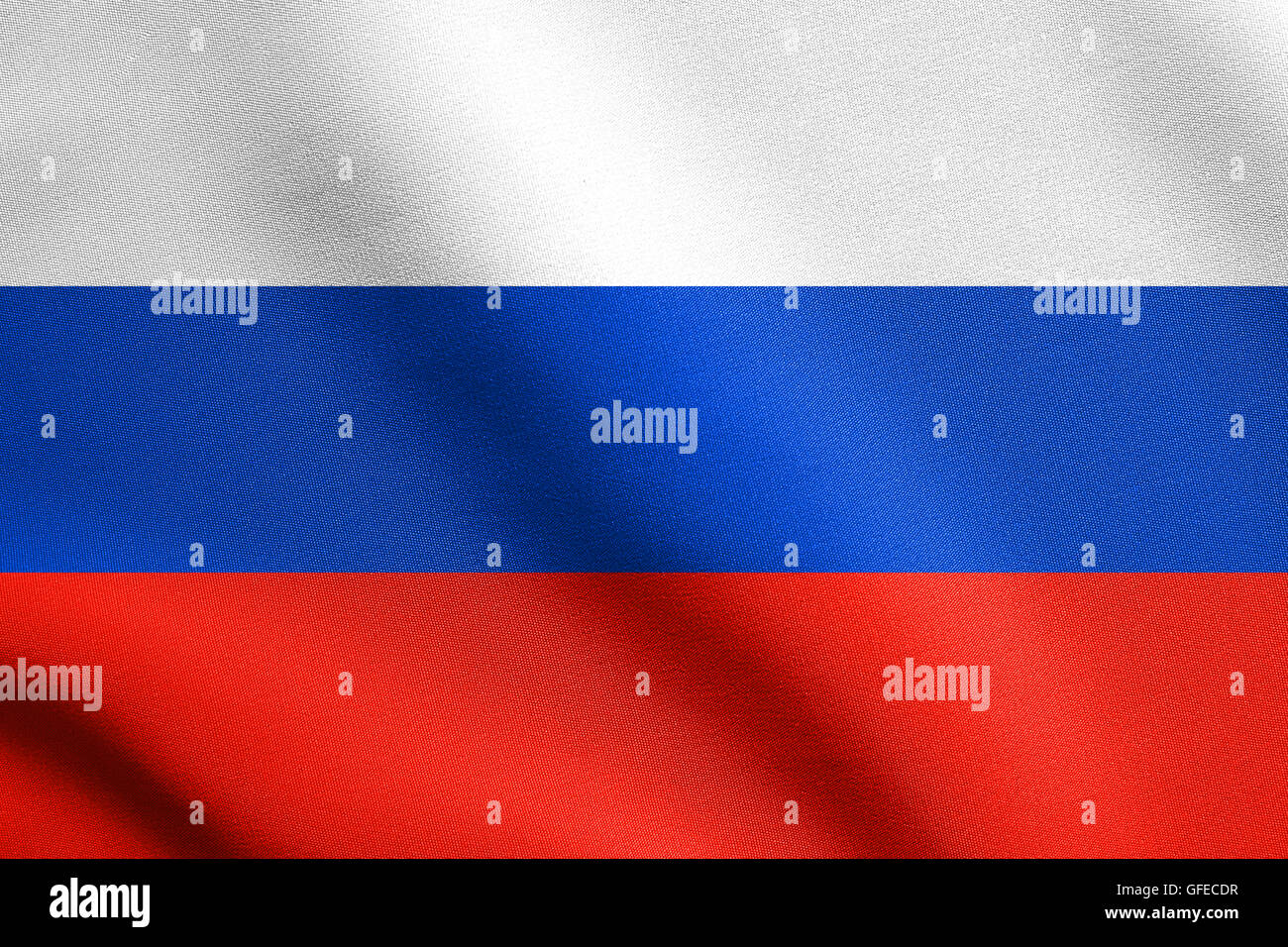 Flagge von Russland, die im Wind mit detaillierten Stoff wehende. Russische Flagge. Stockfoto