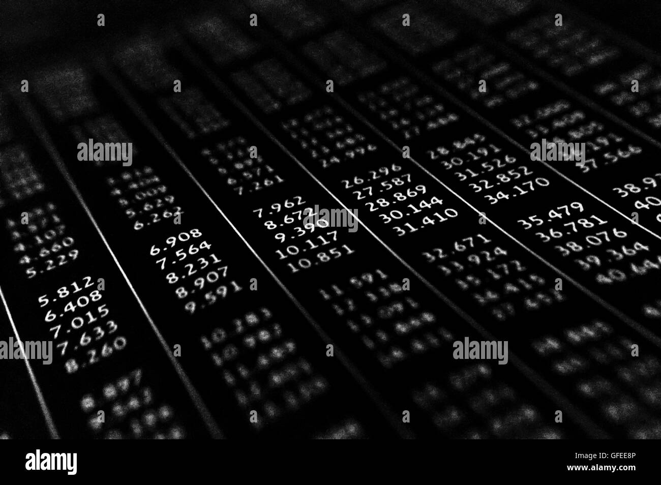 Statistisches Datenblatt selektiven Fokus in schwarz / weiß Stockfoto