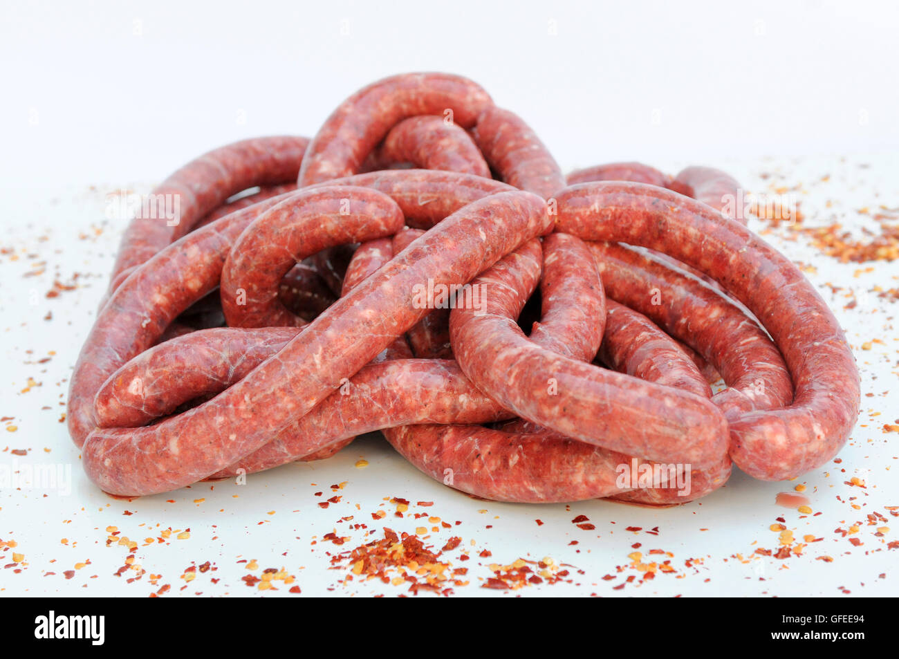 Merguez Rohwurst eine würzige Wurst aus Algerien Nordafrika. Stockfoto