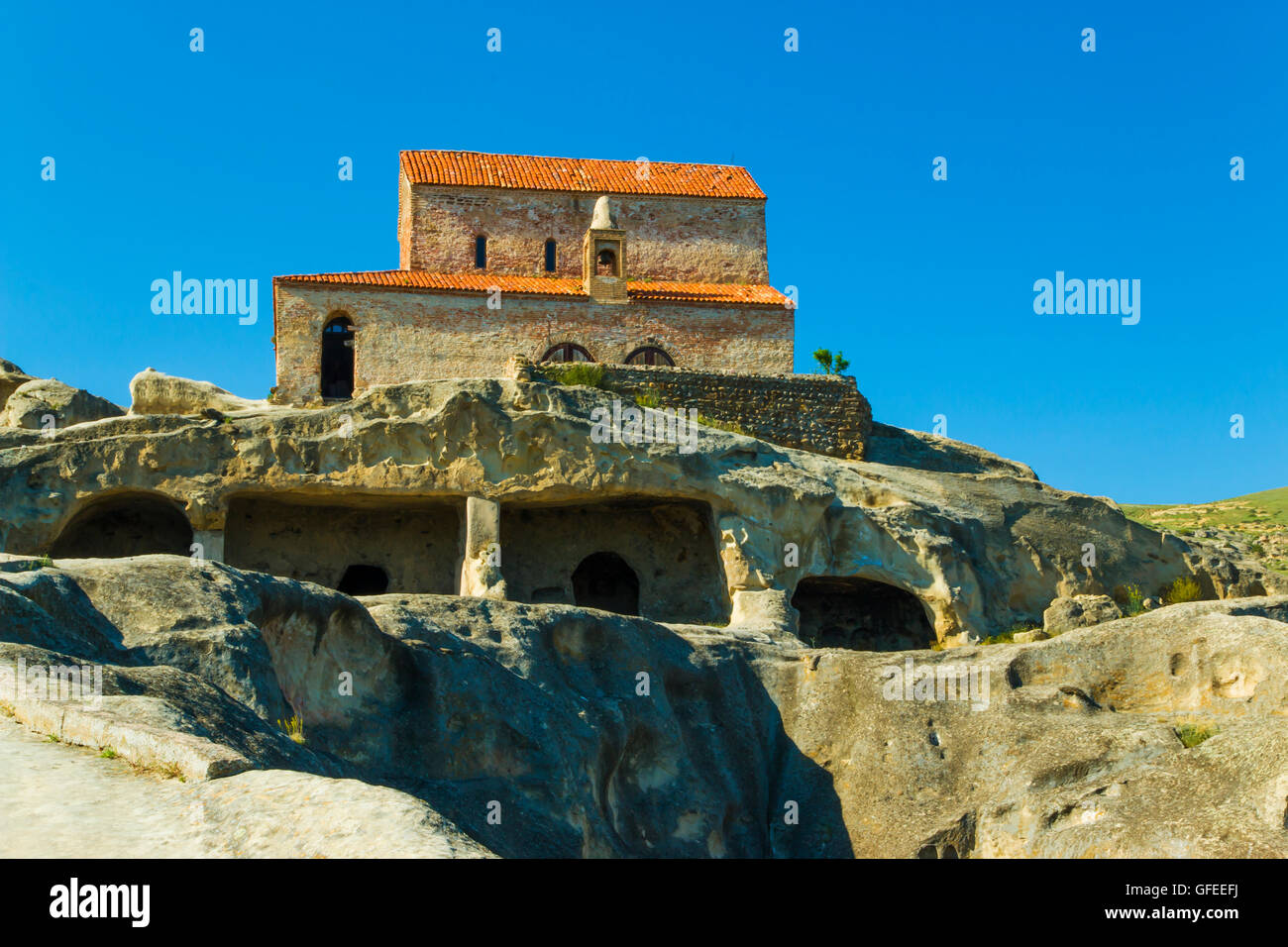 Antiken Höhlenstadt Uplistsikhe, Georgia kaukasischen Region alte Kirche Stockfoto