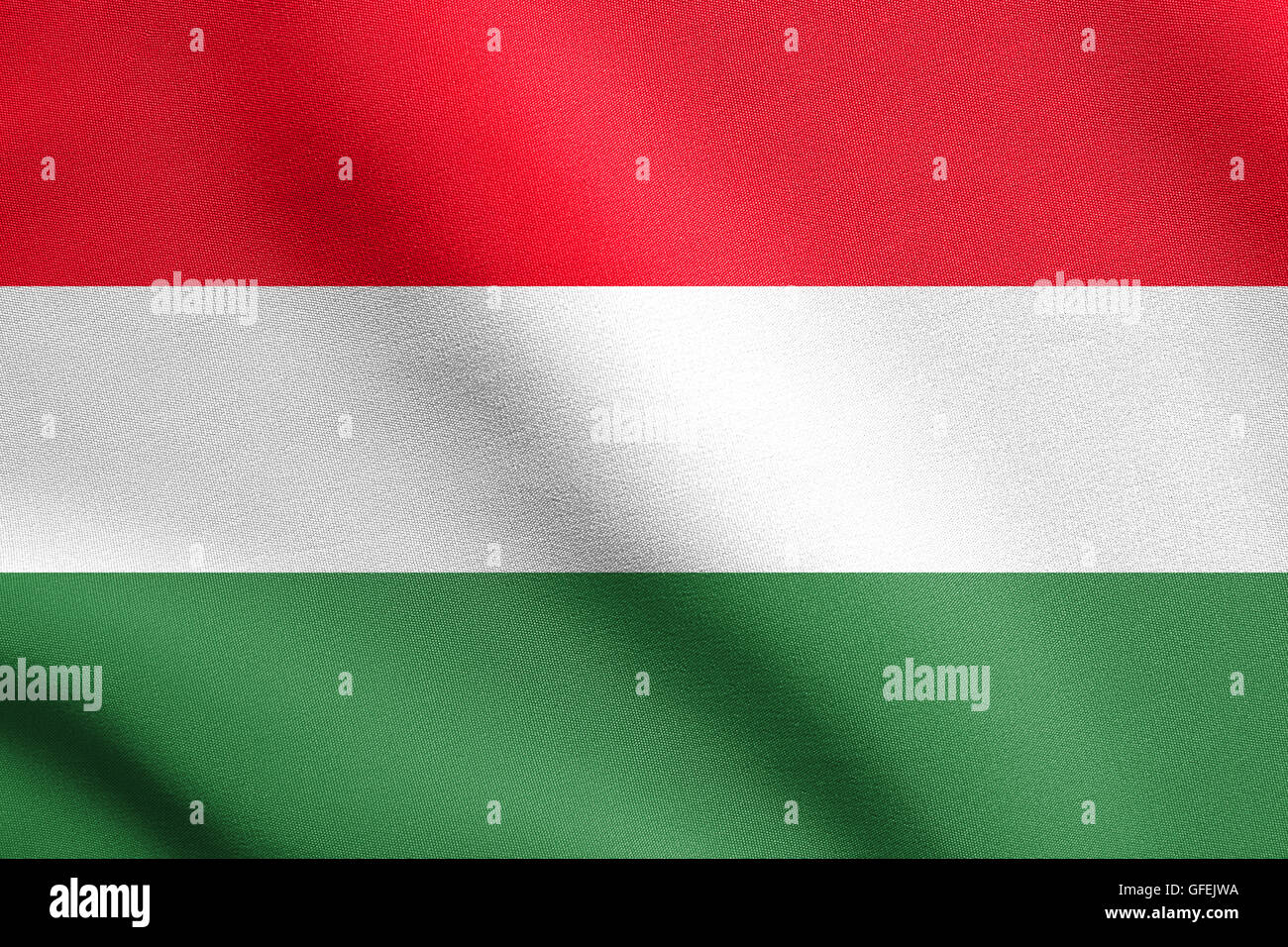 Flagge von Ungarn winken in den Wind mit detaillierten Stoff. Ungarischen Nationalflagge. Stockfoto