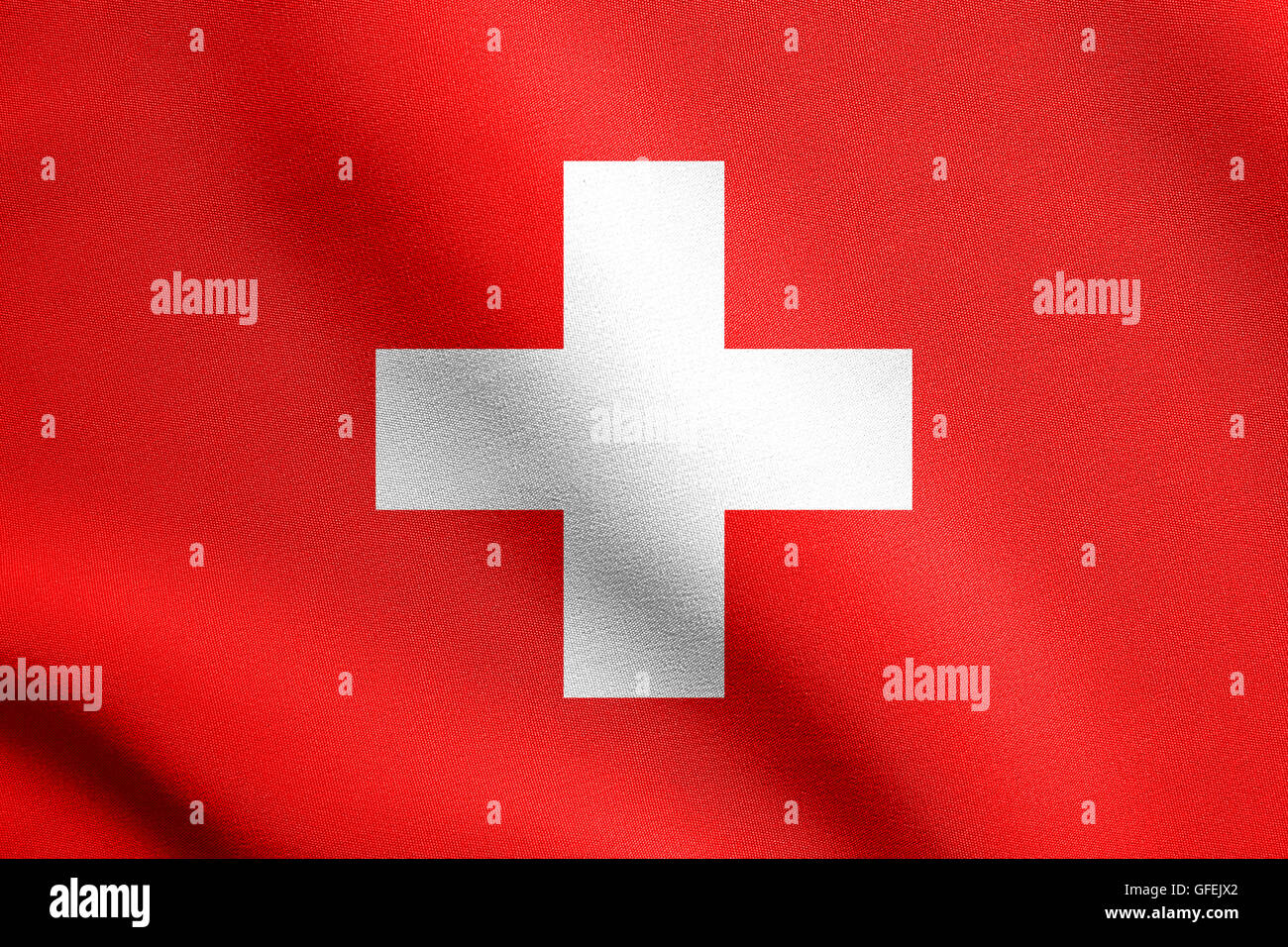 Flagge der Schweiz winken in den Wind mit detaillierten Stoff. Schweizer  Nationalflagge Stockfotografie - Alamy