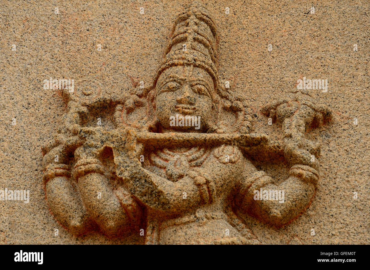 Krishna-Idol, Hazara Rama Tempel, Hampi, Karnataka, Indien Stockfoto