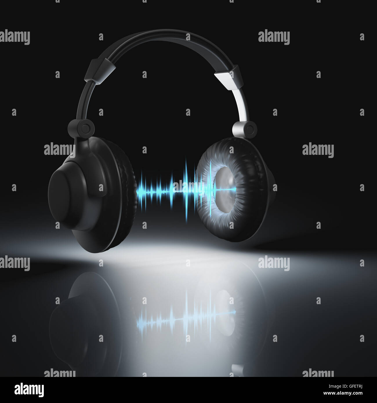 Kopfhörer mit Grafik-Equalizer zwischen den Lautsprechern. Clipping-Pfad enthalten. Stockfoto