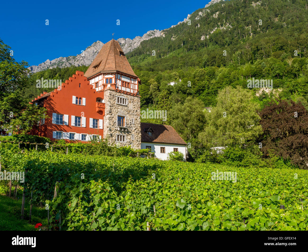 Rotes Haus, Vaduz, Fürstentum Liechtenstein, Europa Stockfoto