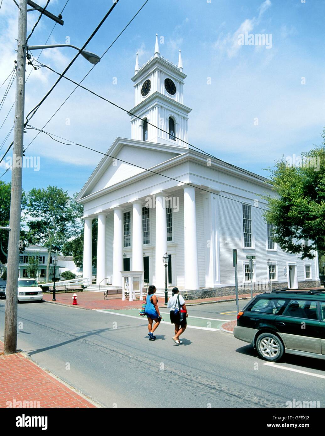 Äußere der alten Walfänger Kirche in Edgartown auf Insel Martha's Vineyard aus Cape Cod, Massachusetts, New England, USA Stockfoto