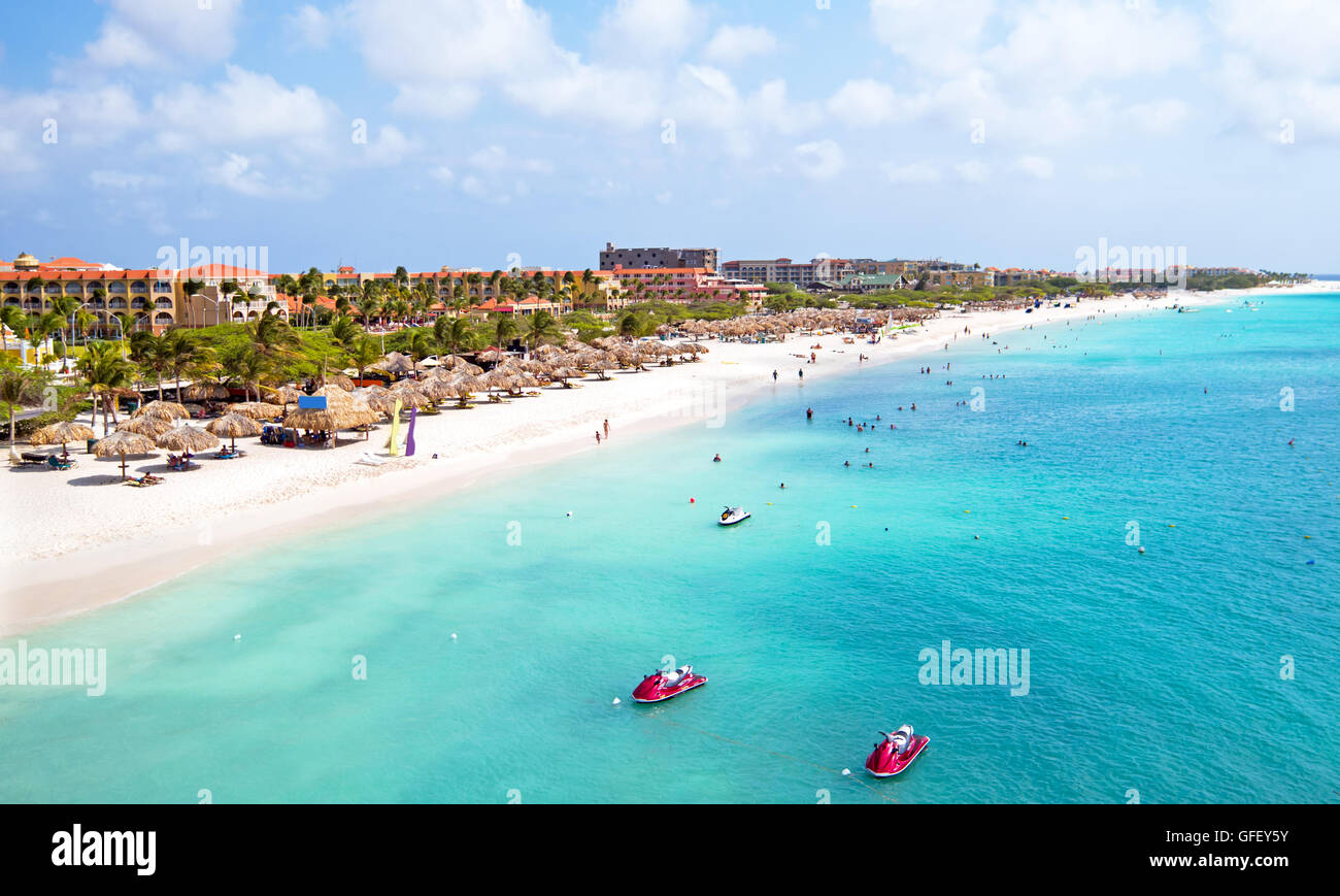 Luftaufnahmen von Eagle Beach auf Aruba in der Karibik Stockfoto