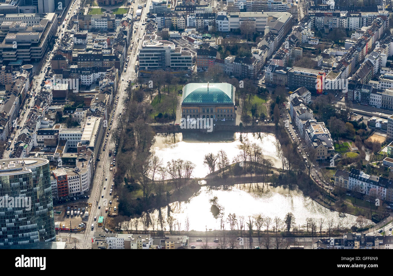 Luftaufnahme, K21, Stände Haus Schwanenspiegel Kaiser Teich, Ständehaus Schwanenspiegel Kaiserteich, Düsseldorf, Rheinland, Stockfoto