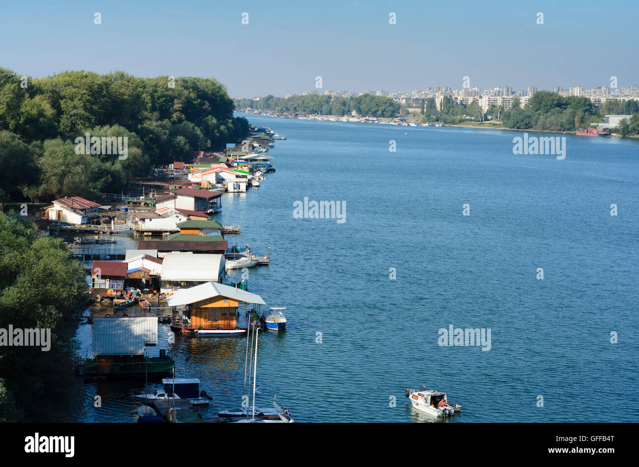 Beograd, Belgrad: Hausboote auf dem Fluss Sava, Serbien, Stockfoto