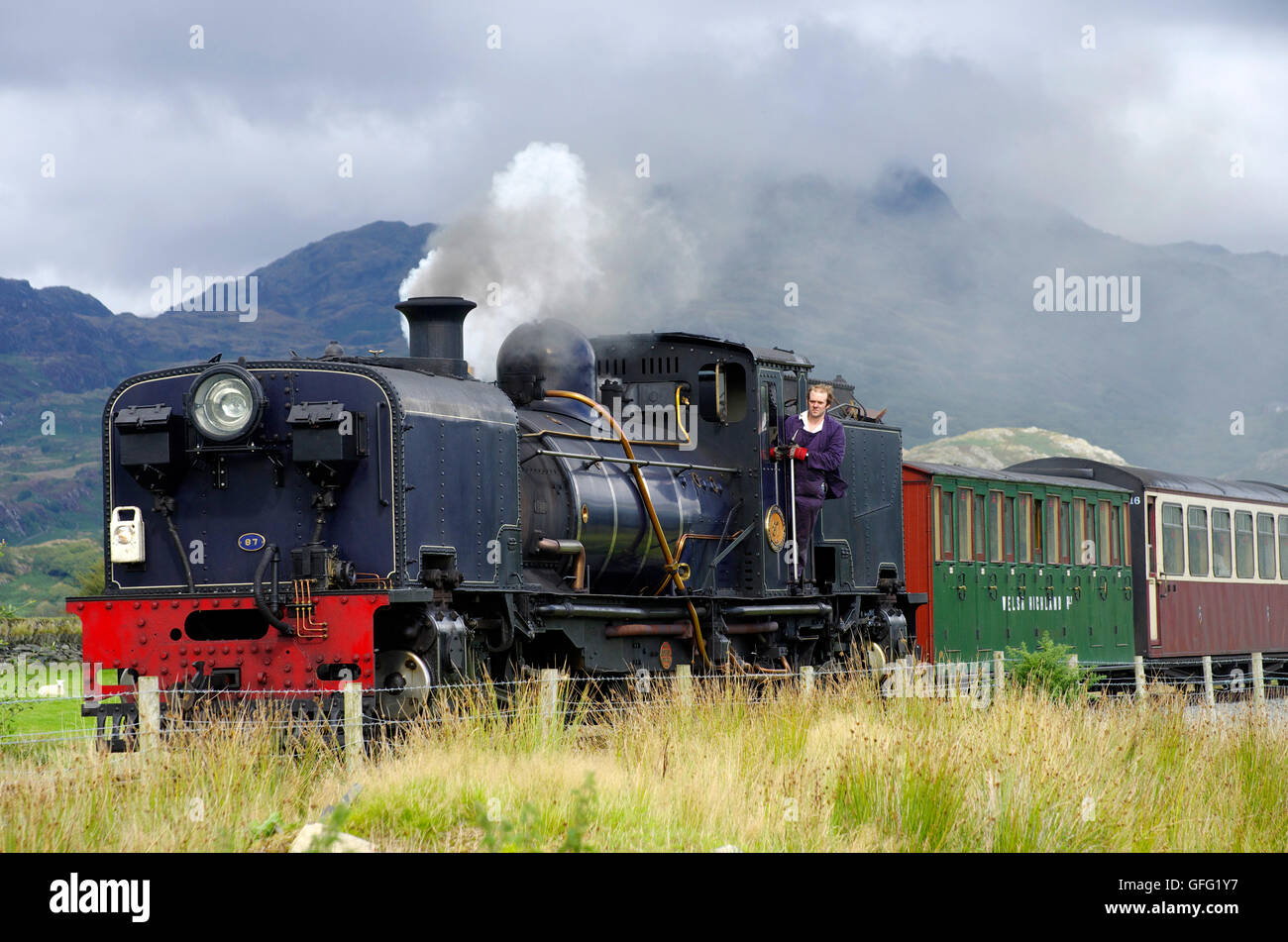 Garrett Dampflokomotive auf der Welsh Highland Railway Stockfoto