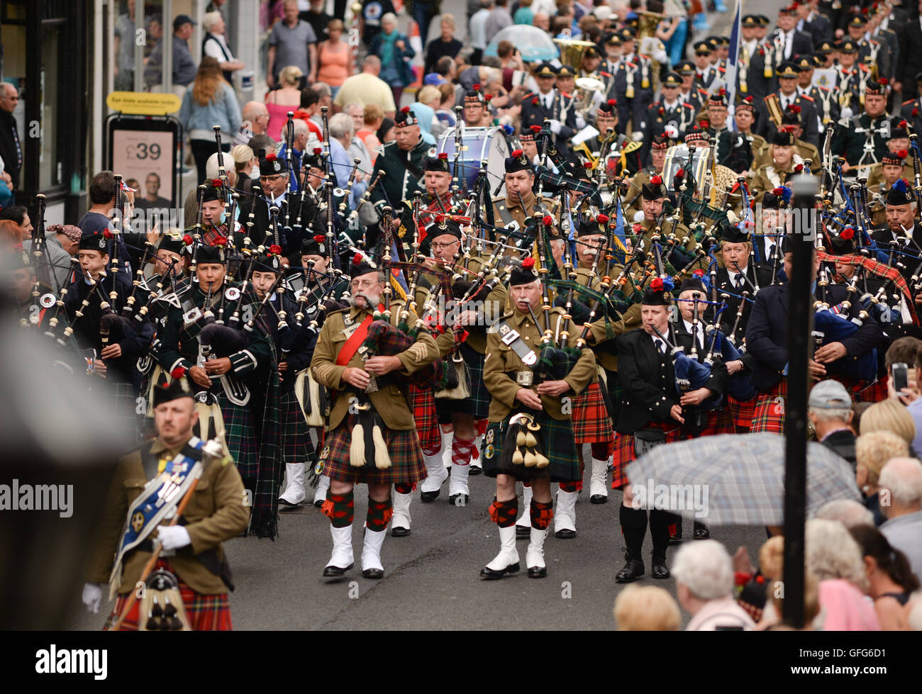 Vereins eigenen schottischen Könige Grenzbewohnern markieren Minden Tag in Berwick, als ihnen günstigste Schlacht zu Ehren gefeiert. Stockfoto