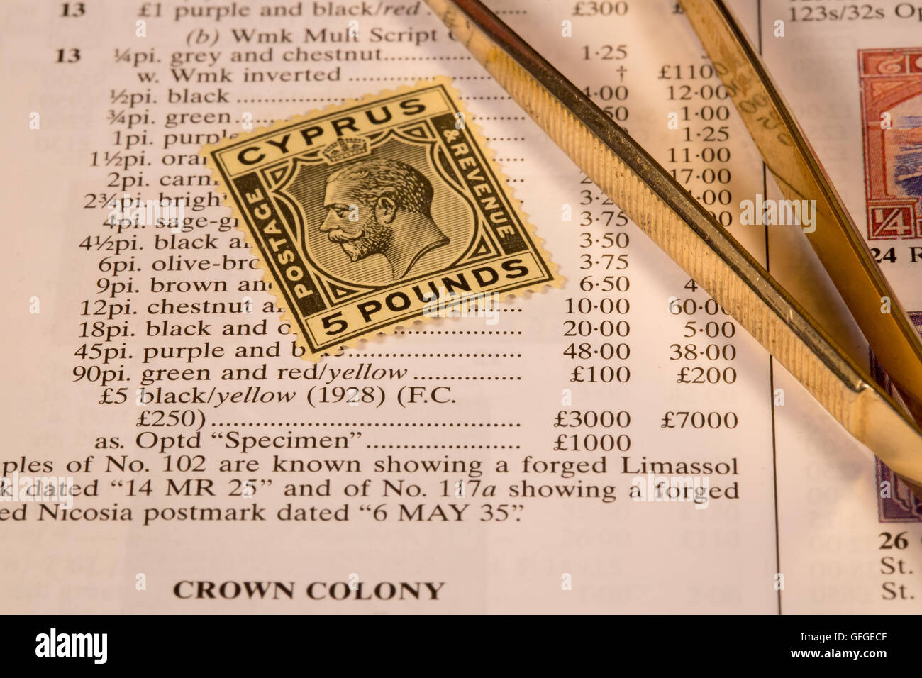 Briefmarken sammeln als Zeitvertreib mit seltenen und teuren Marken und hohe Katalogwerte Stockfoto
