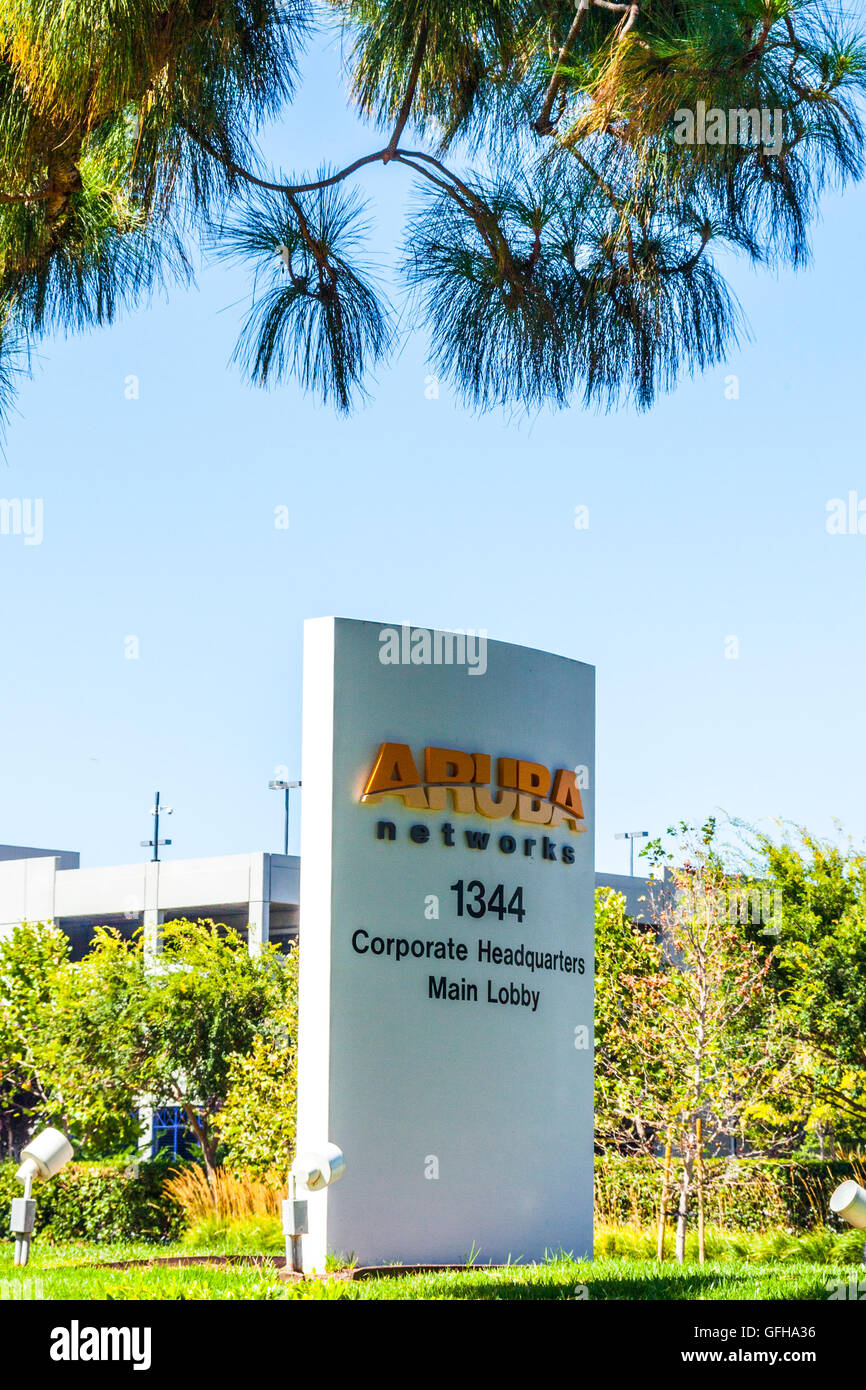 Ein Zeichen für Aruba Networks im Silicon Valley Kalifornien Stockfoto