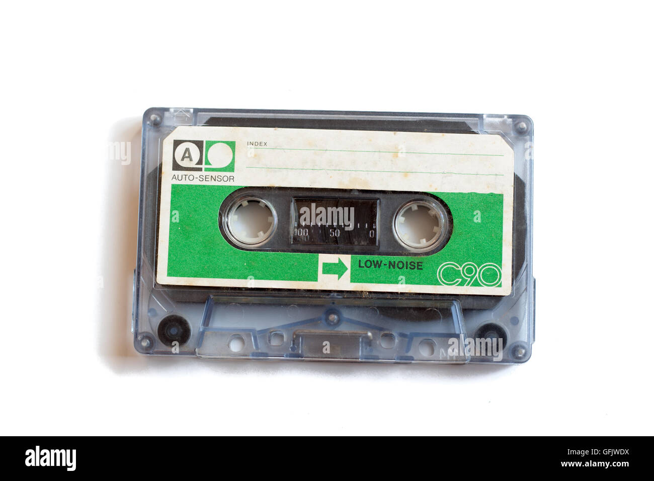 Retro-grünen Aufkleber kompakten Kassette auf weißen Hintergrund isoliert Stockfoto