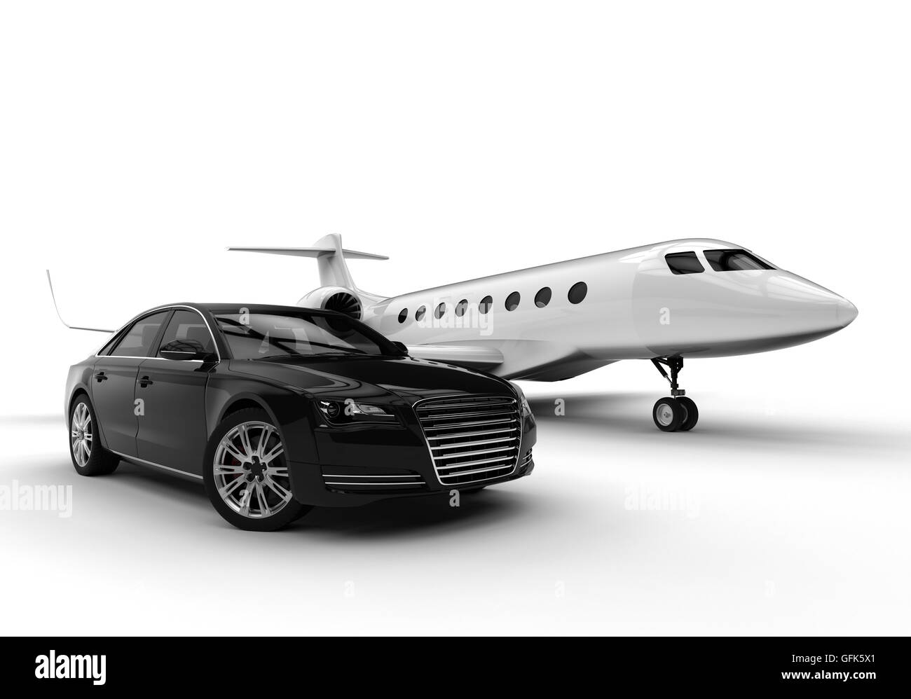 3D render Bild von einem privaten Flugzeug und eine Limousine eine erstklassige Beförderung Stockfoto
