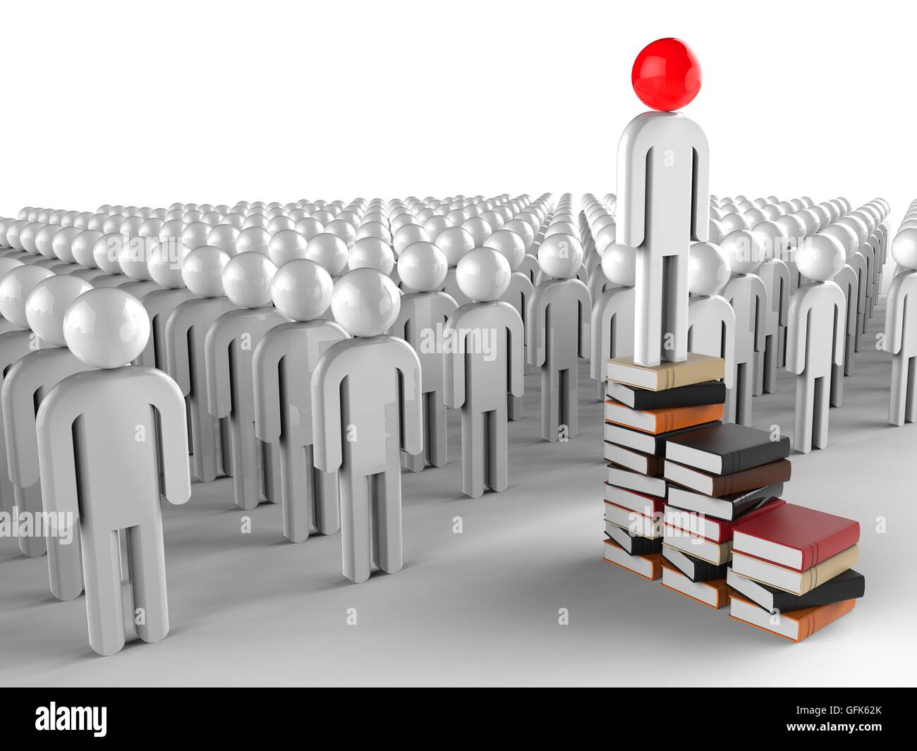 3D render Bild repräsentieren einen ausgebildeten Führer auf einem Stapel Bücher Stockfoto
