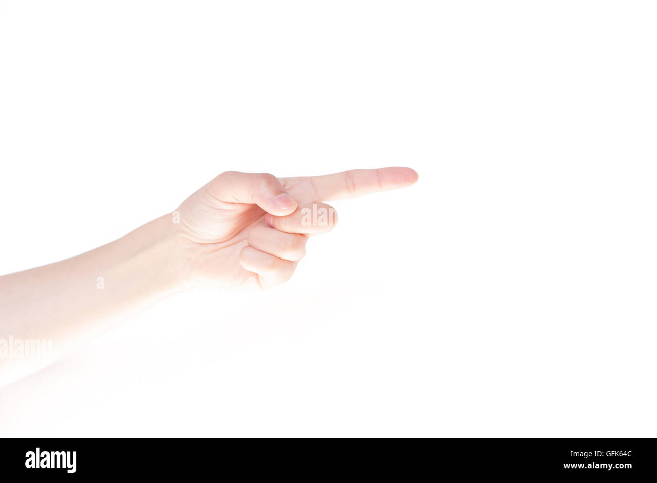 Fingerzeig: direkt am weißen Hintergrund isoliert Stockfoto