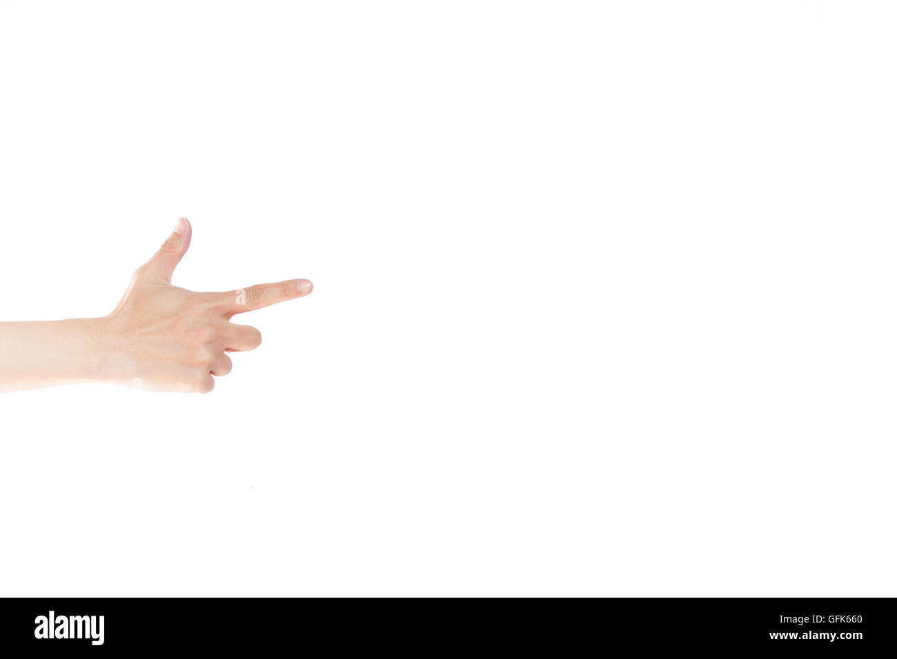 Fingerzeig: direkt am weißen Hintergrund isoliert Stockfoto