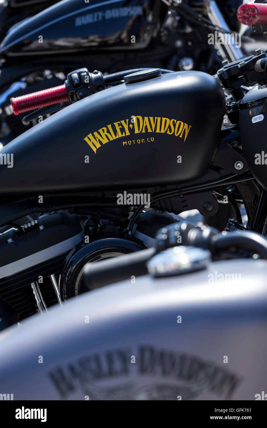 Detail der Harley Davidson Motorrad Benzintank Stockfoto