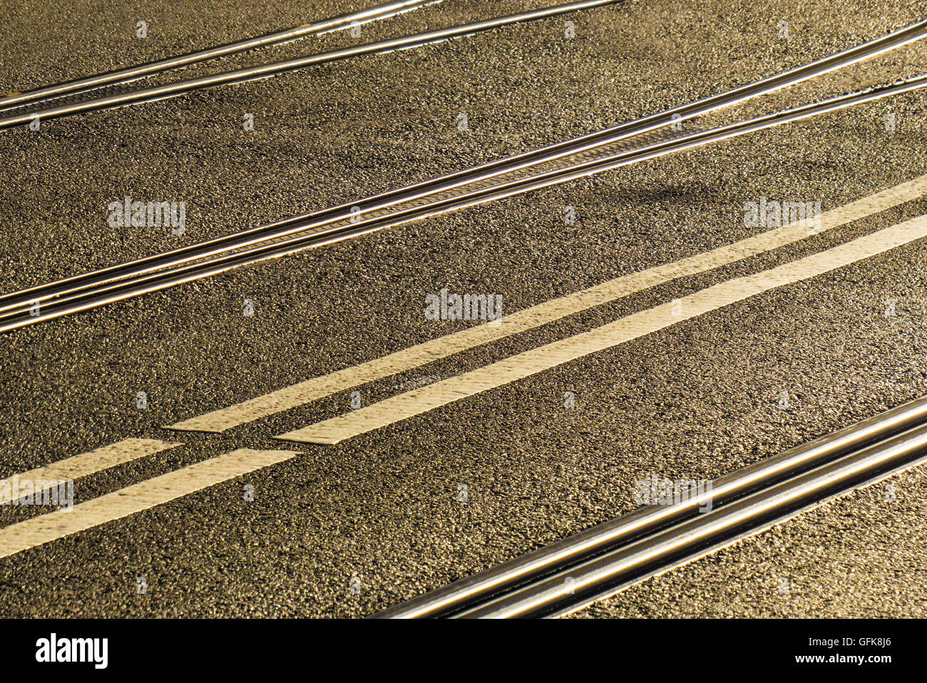 Trolley tracks Göteborg Schweden-Linien auf Bürgersteig Stockfoto