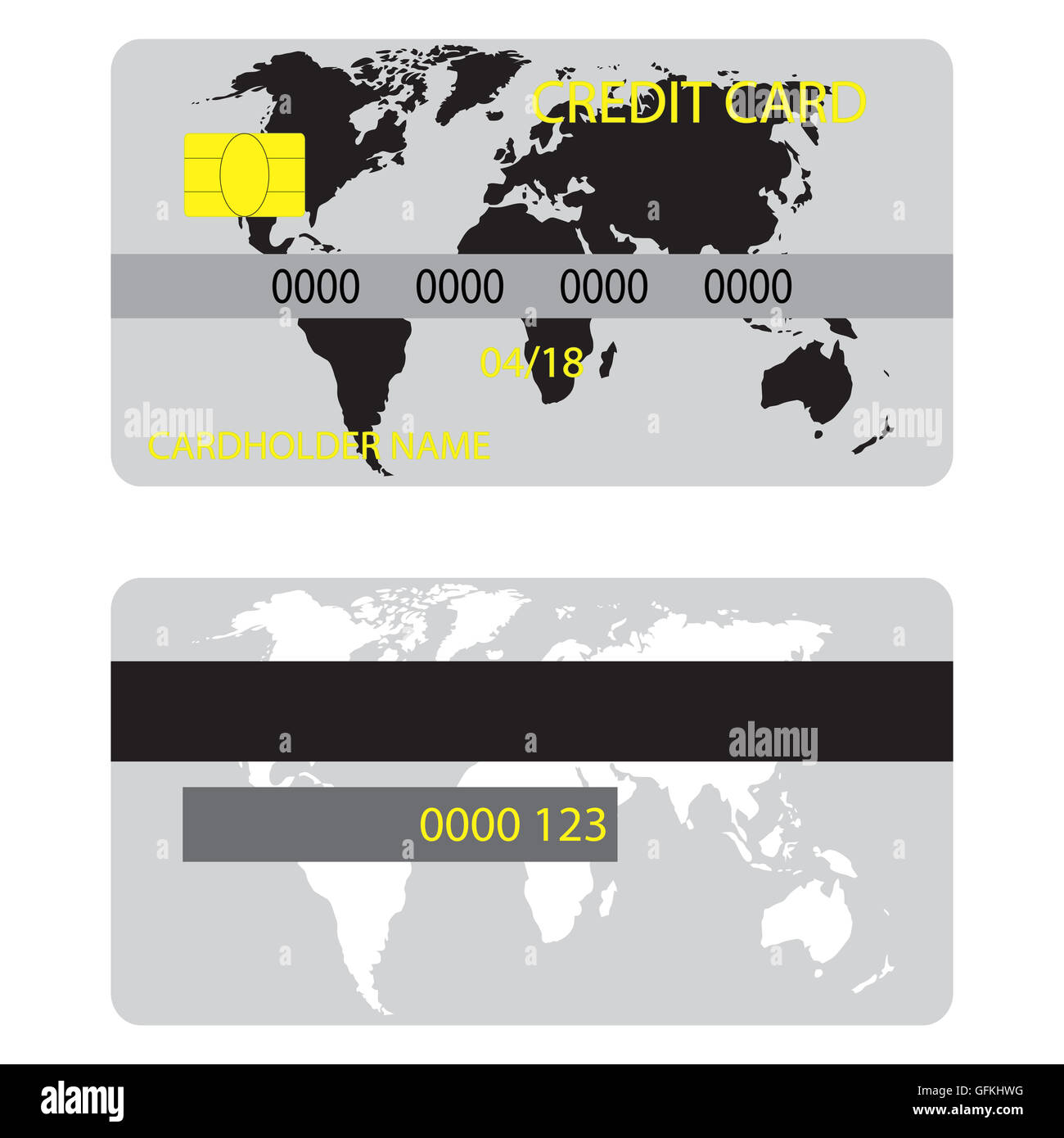 Kreditkarte mit Silhouette Weltkarte. Kreditkarten-Ico für den Einkauf mit Geld, Vektor-illustration Stockfoto