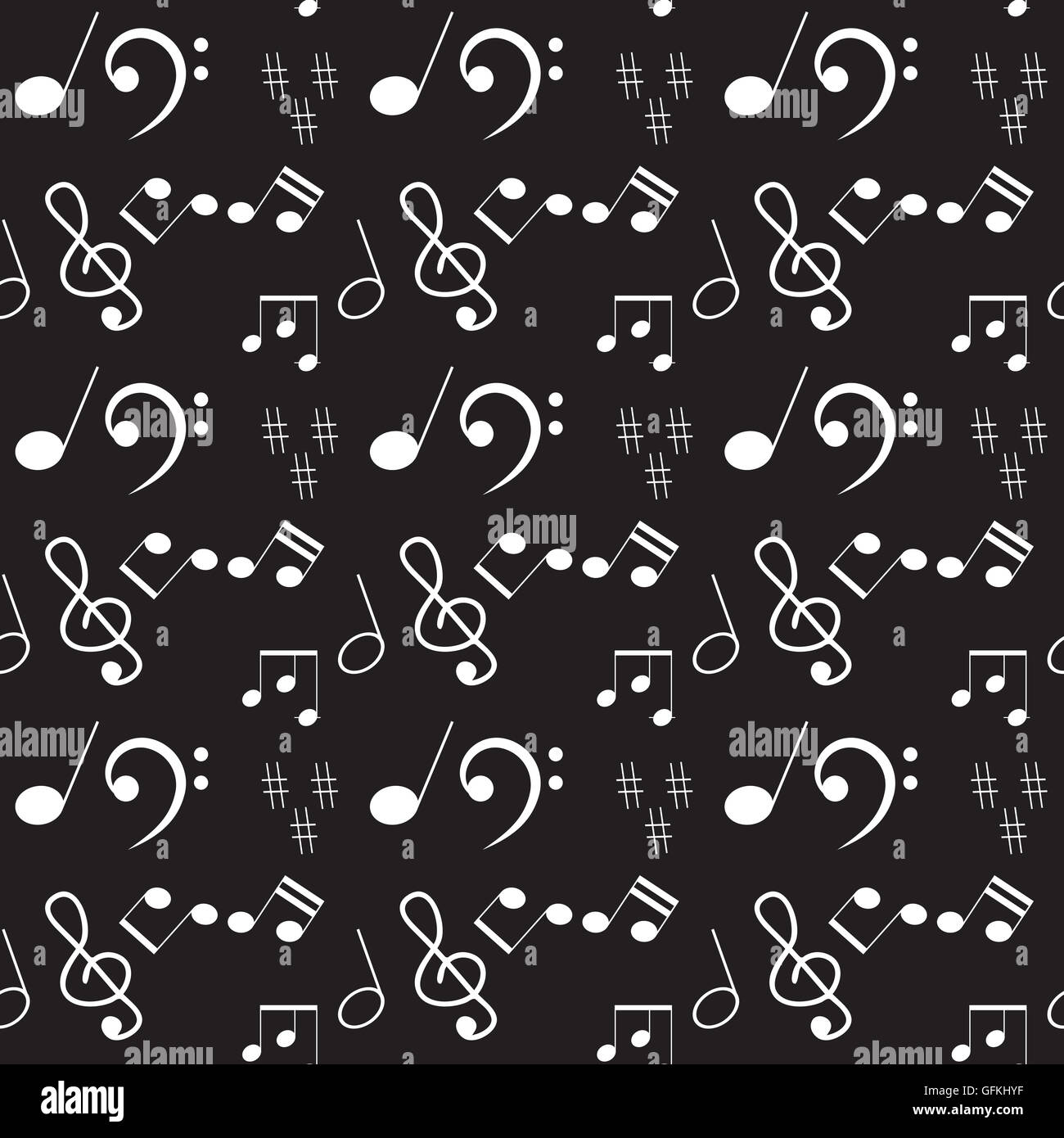 Nahtlose Muster mit Noten und Zeichen. Hintergrund endlos mit musikalische Note. Vektor-illustration Stockfoto