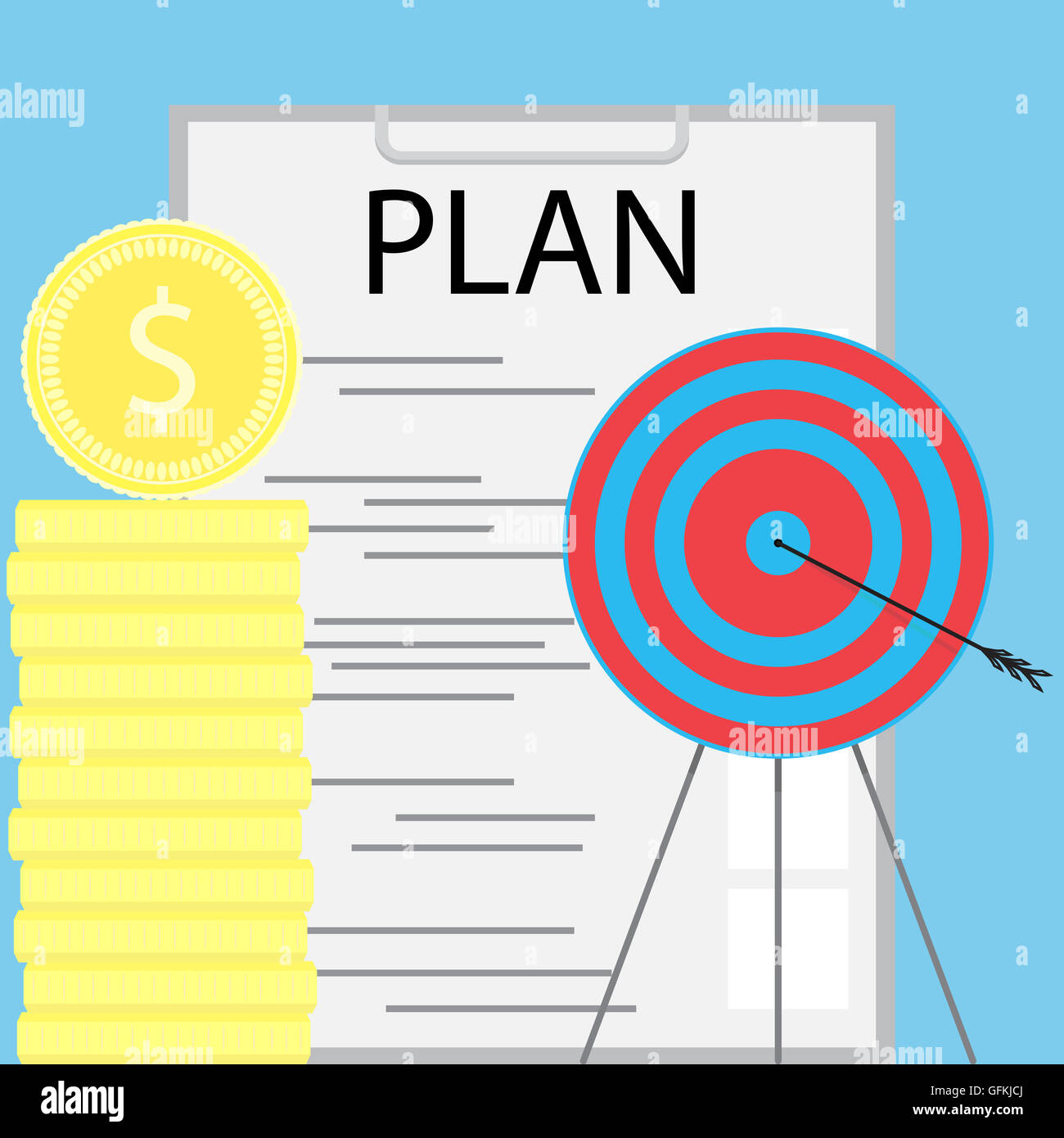 Erfolgreich Geld zu planen. Finanzen, Planung und Verwirklichung des Ziels. Vektor-illustration Stockfoto