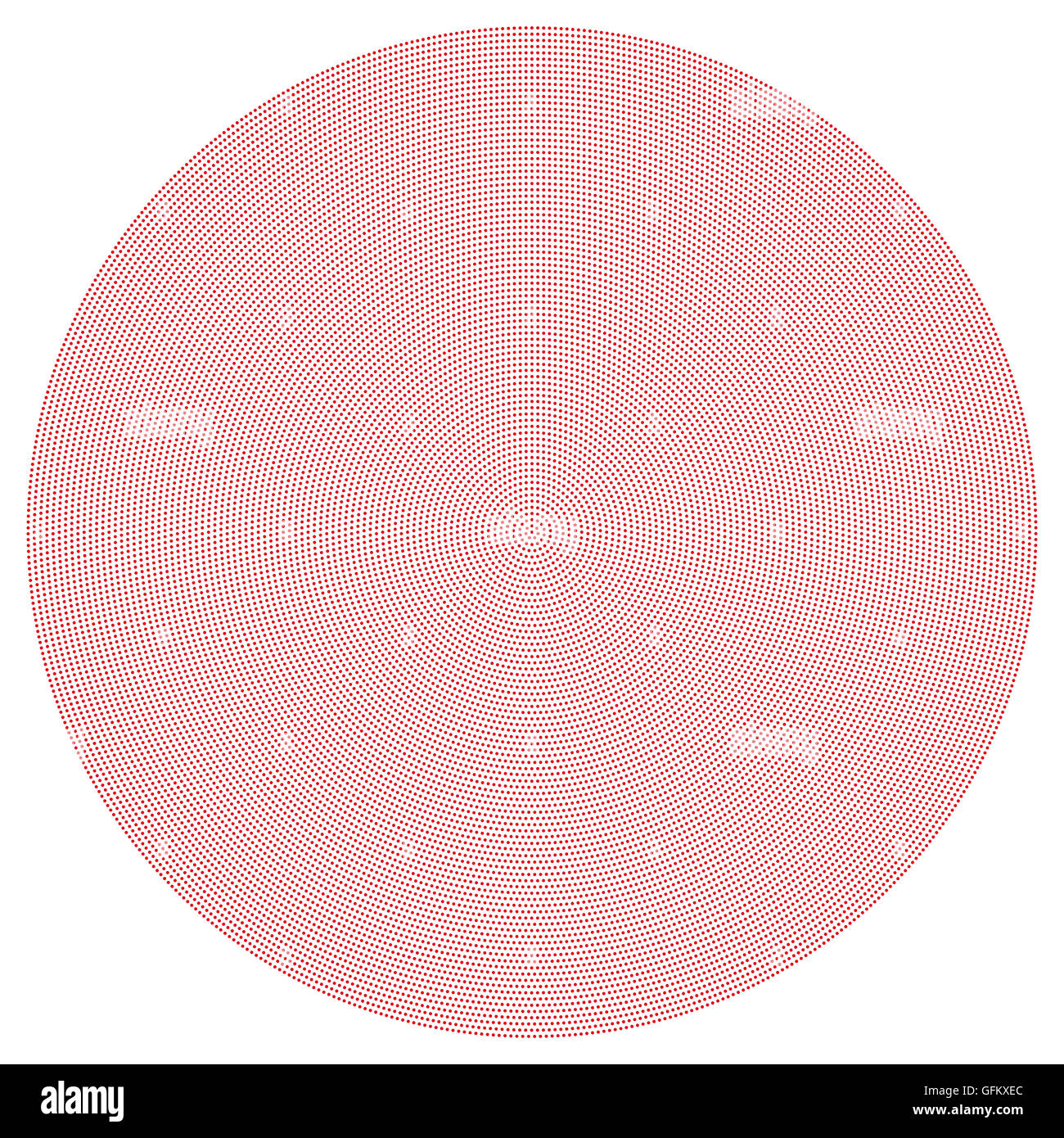 Radial-Punktmuster. Rote Punkte gehen von der Mitte nach außen und Form Kreise wie Perle Saiten. Stockfoto