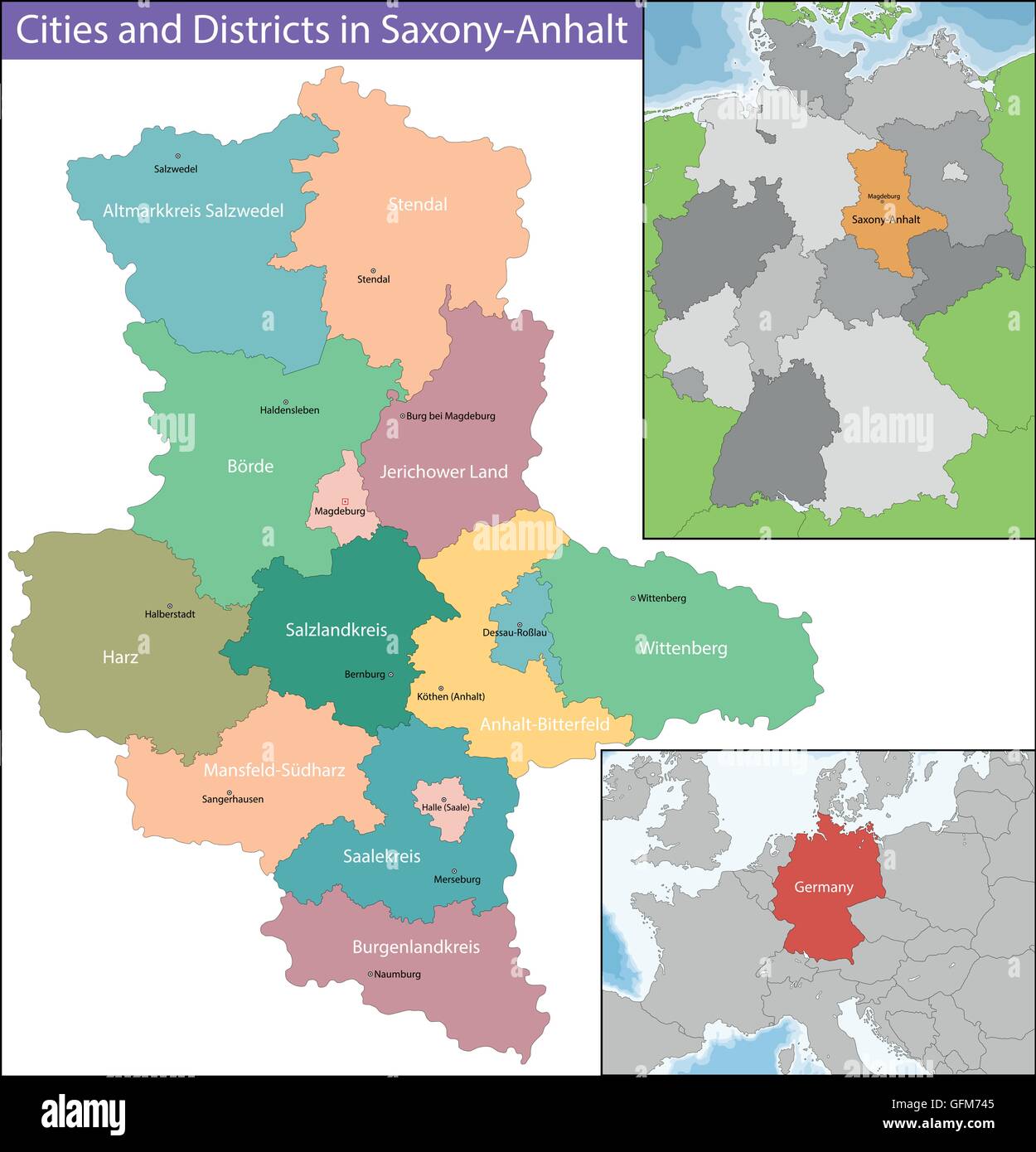 Karte des Landes Sachsen-Anhalt Stock Vektor