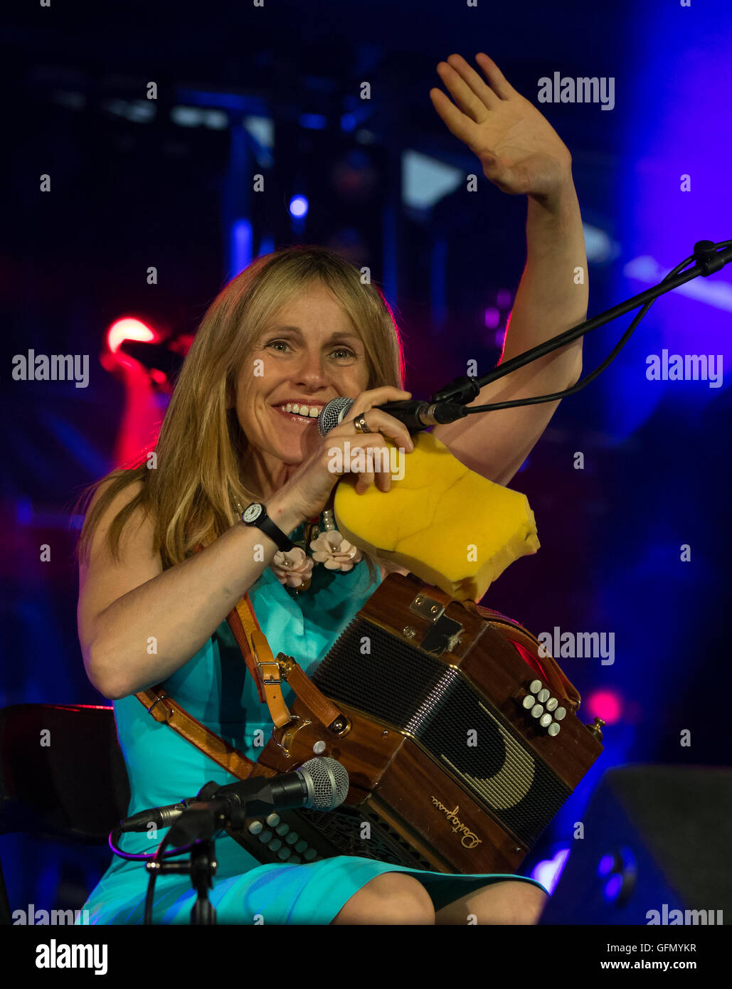 Sharon Shannon und Band am Speyfest 2016, Fochabers, Moray, Schottland am 31. Juli 2016. Stockfoto