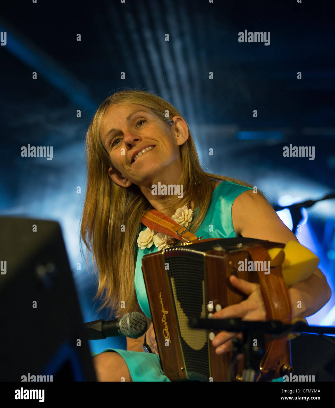 Sharon Shannon und Band am Speyfest 2016, Fochabers, Moray, Schottland am 31. Juli 2016. Stockfoto