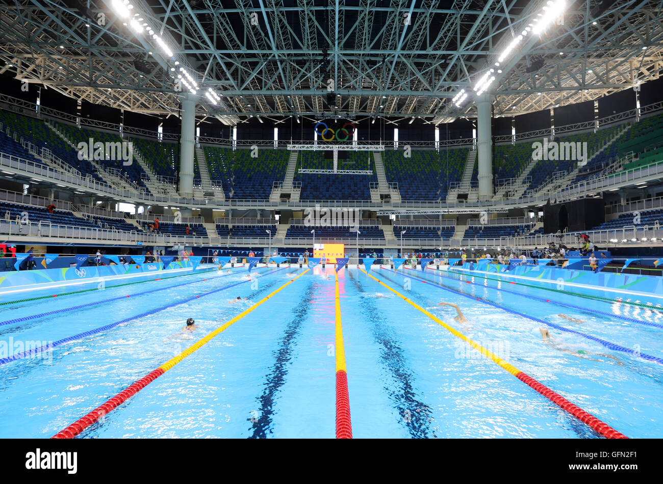 Rio De Janeiro Brasilien 1 August 16 Gesamtansicht Des Veranstaltungsortes Wahrend Schwimm Training Sessions Im Olympiastadion Aquatics Am Olympischen Park Barra Vor Den Rio Olympischen Spielen 16 In Rio De Janeiro Brasilien 1 August