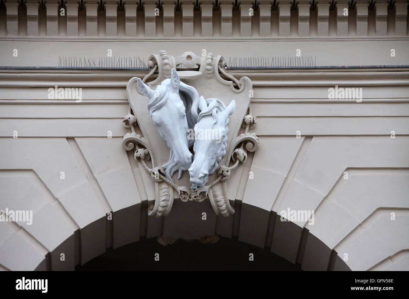 Architektonisches Detail bei Te Quartal Museen in Wien Stockfoto