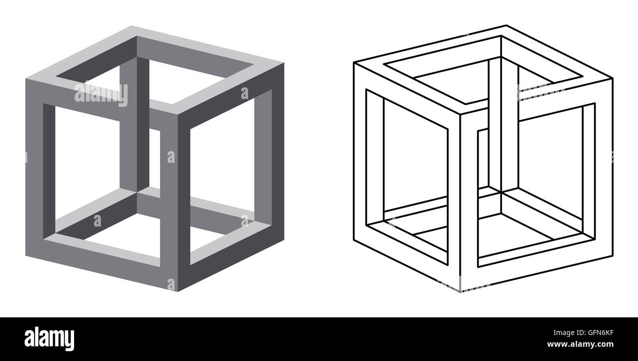 Unmöglich Cube optische Täuschung. Auch bekannt als irrationale Cube Objektes unmöglich erfunden von M.C. Escher. Stockfoto