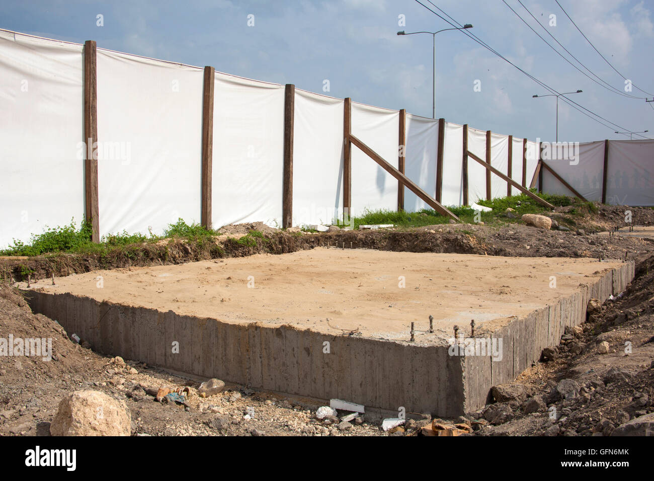 Betonfundament, ein neues Gebäude bauen Stockfoto
